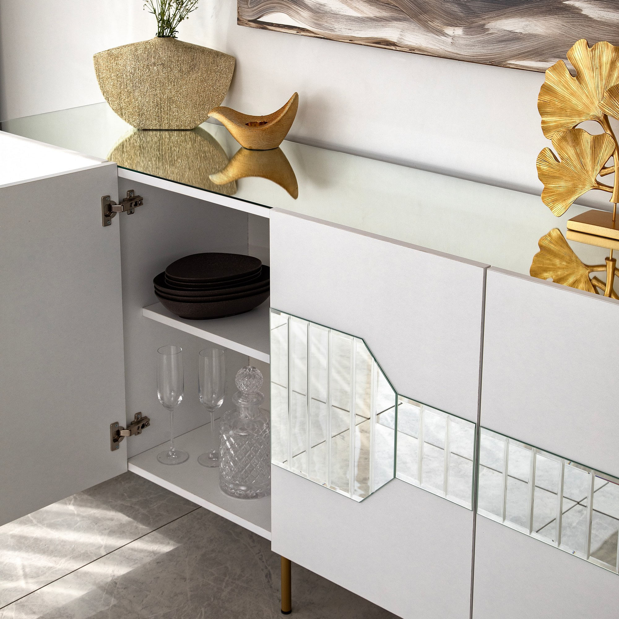 Consola, Hanah Home, pal melaminat, alb auriu, 180x40x80 cm, 552NOS1804 — imaginea 7