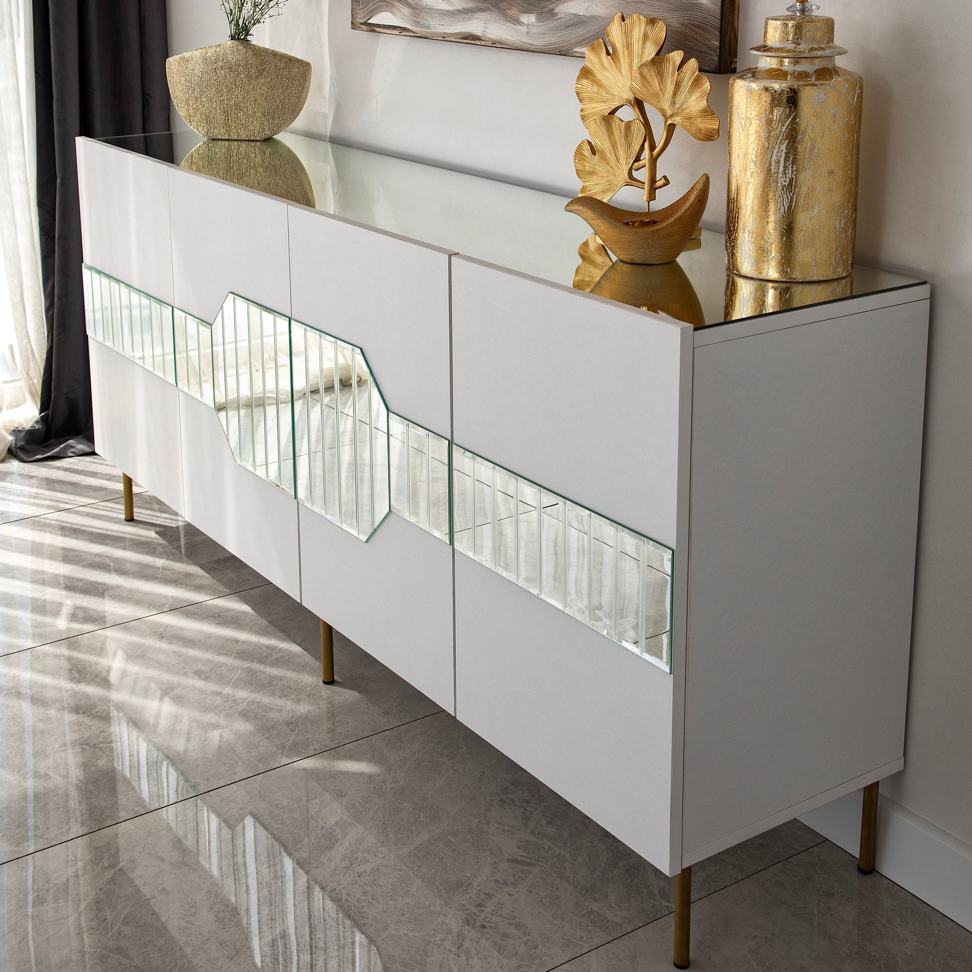 Consola, Hanah Home, pal melaminat, alb auriu, 180x40x80 cm, 552NOS1804 — imaginea 8
