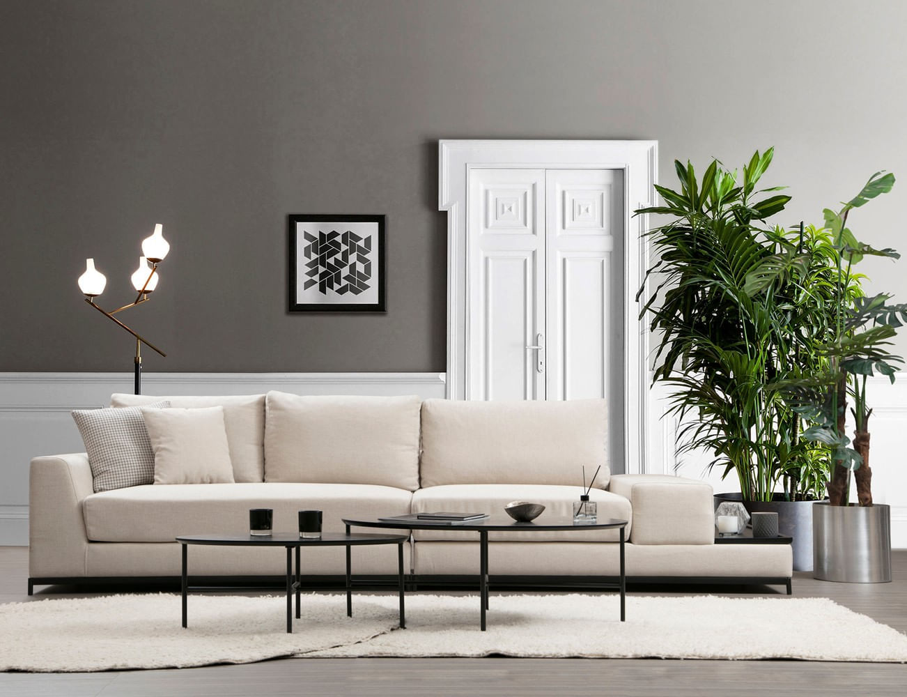 Canapea 4 locuri, Hanah Home, lemn fag si pal, bej, 320x102x84 cm — imaginea 2