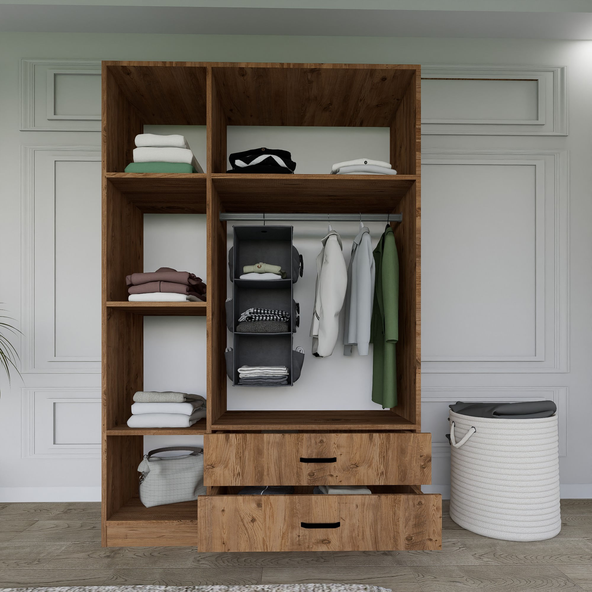 Sifonier, Hanah Home, pal melaminat, nuc, 120x45x181 cm — imaginea 5