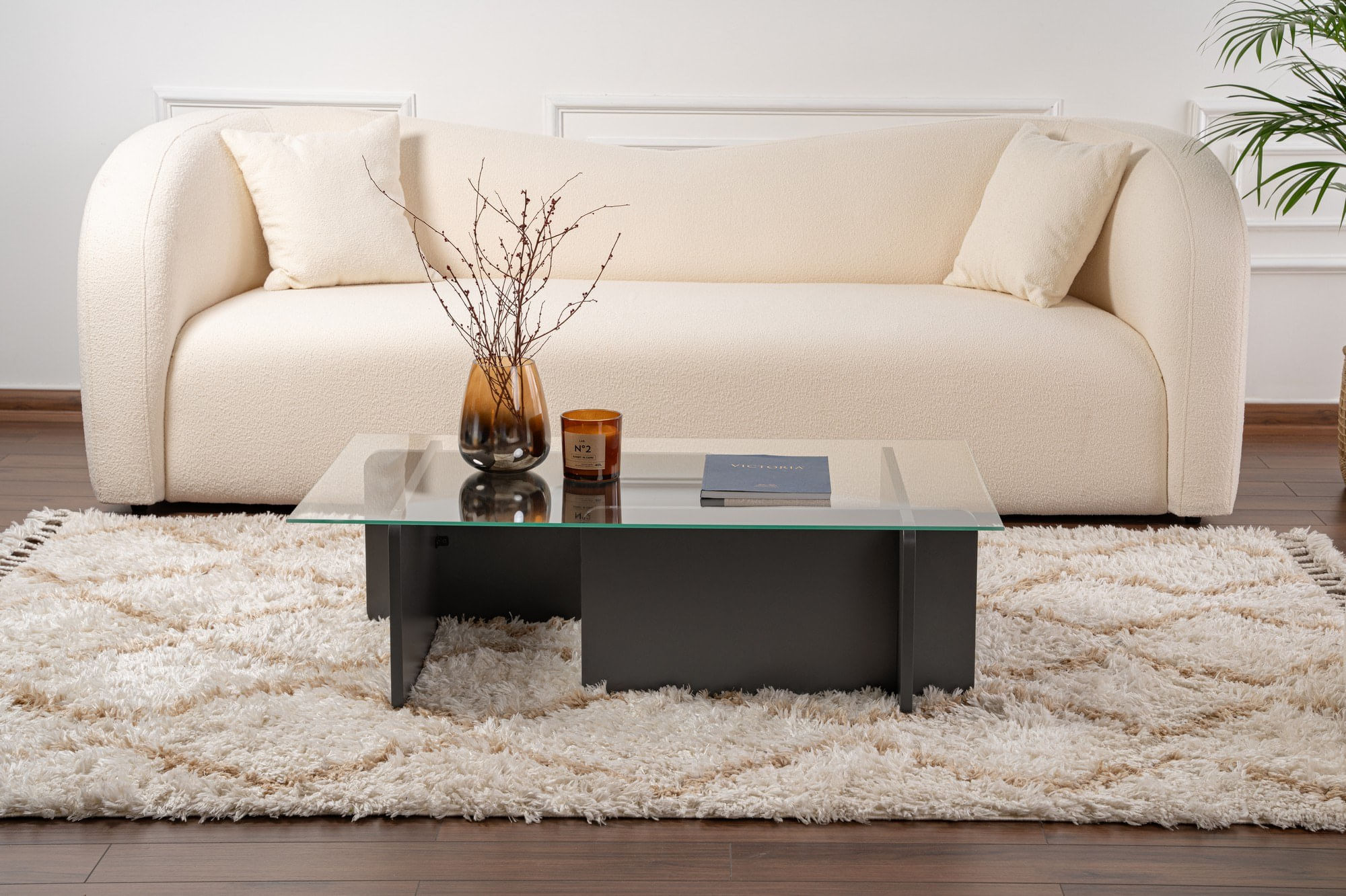 Masuta de cafea, Hanah Home, sticla temperata, antracit, 105x65x30 cm — imaginea 4