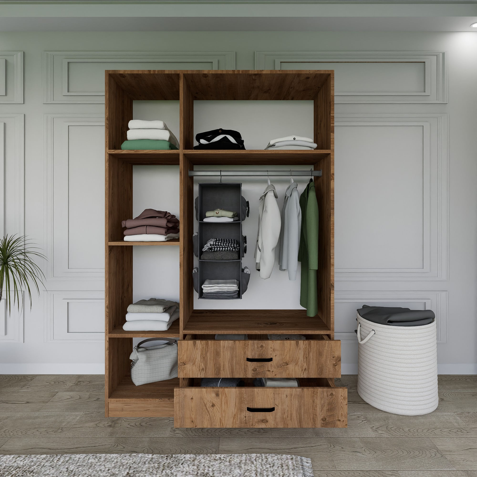 Sifonier, Hanah Home, pal melaminat, nuc, 120x45x181 cm — imaginea 6