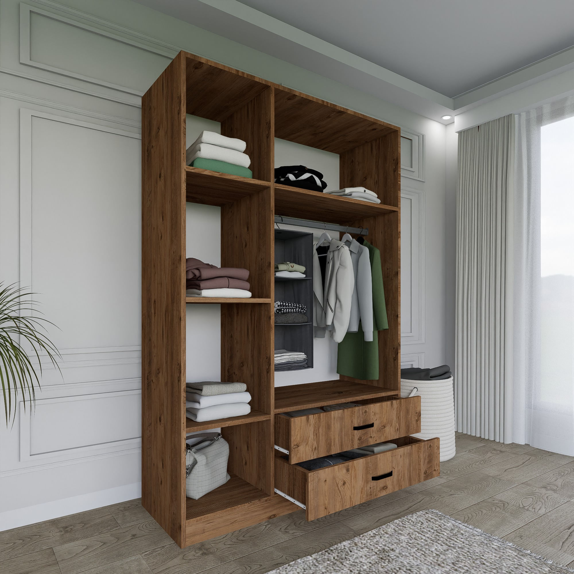 Sifonier, Hanah Home, pal melaminat, nuc, 120x45x181 cm — imaginea 7