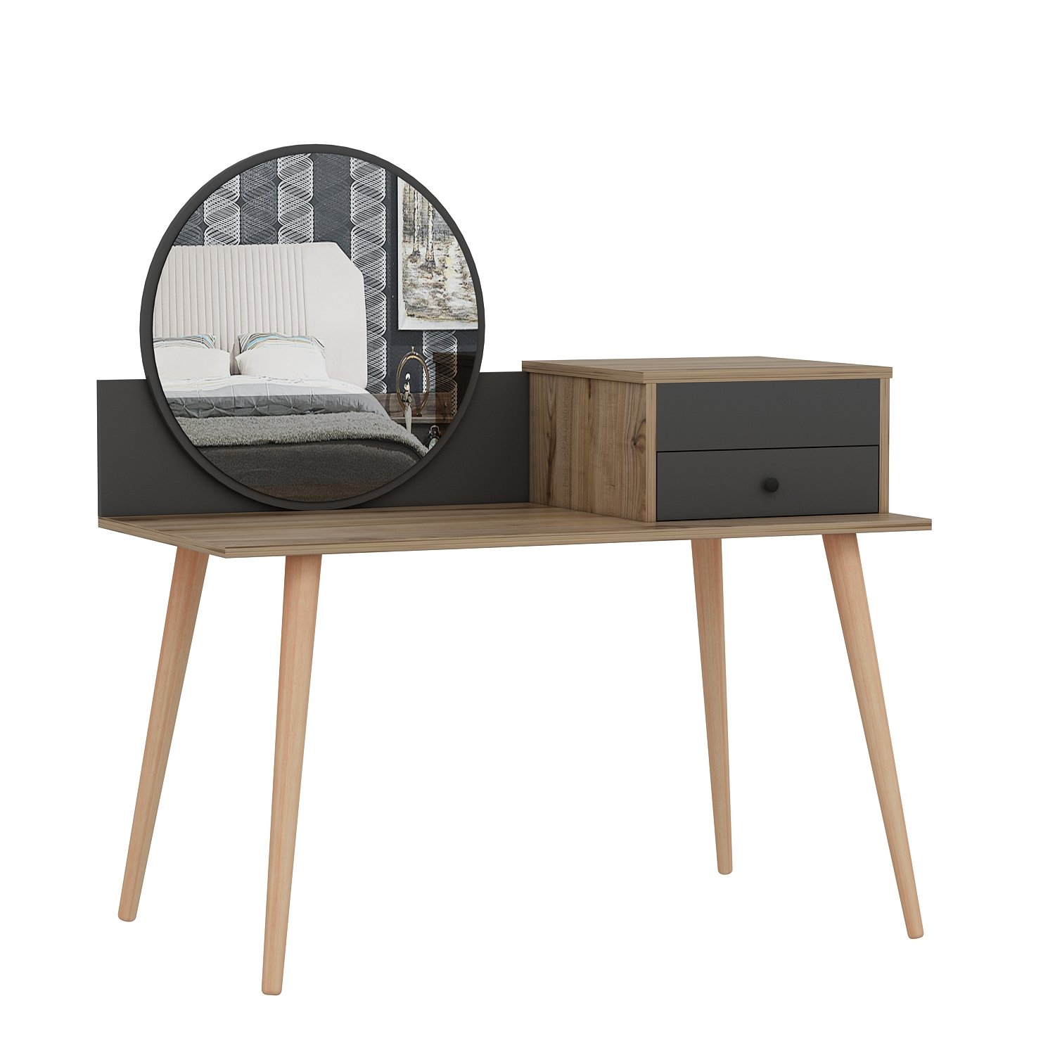 Masa de machiaj, Hanah Home, pal melaminat, antracit si nuc, 120x60x96 cm — imaginea 4