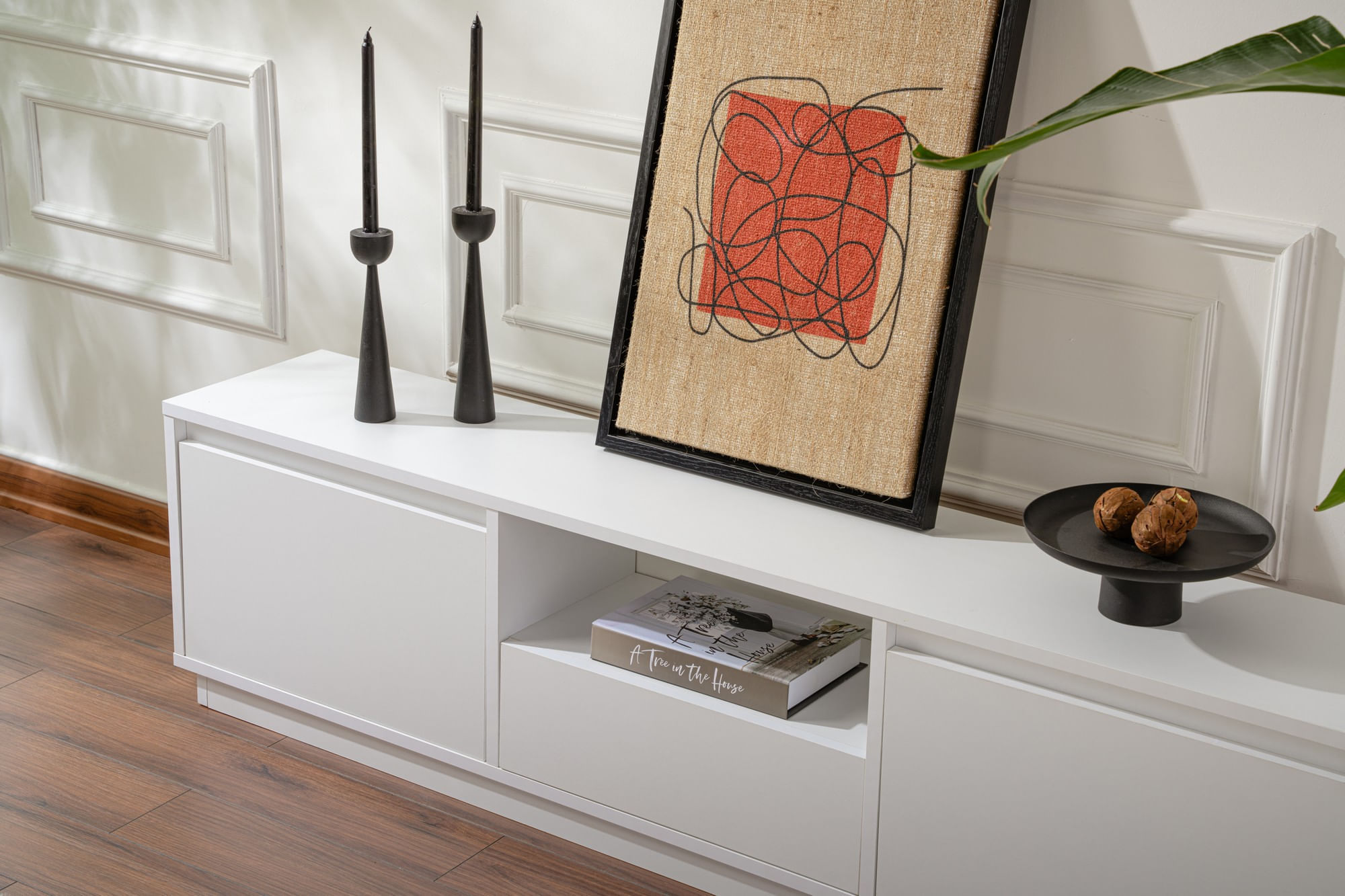 Comoda tv, Hanah Home, panou de particule melaminat, alb natural, 160x42x29.5 cm — imaginea 6