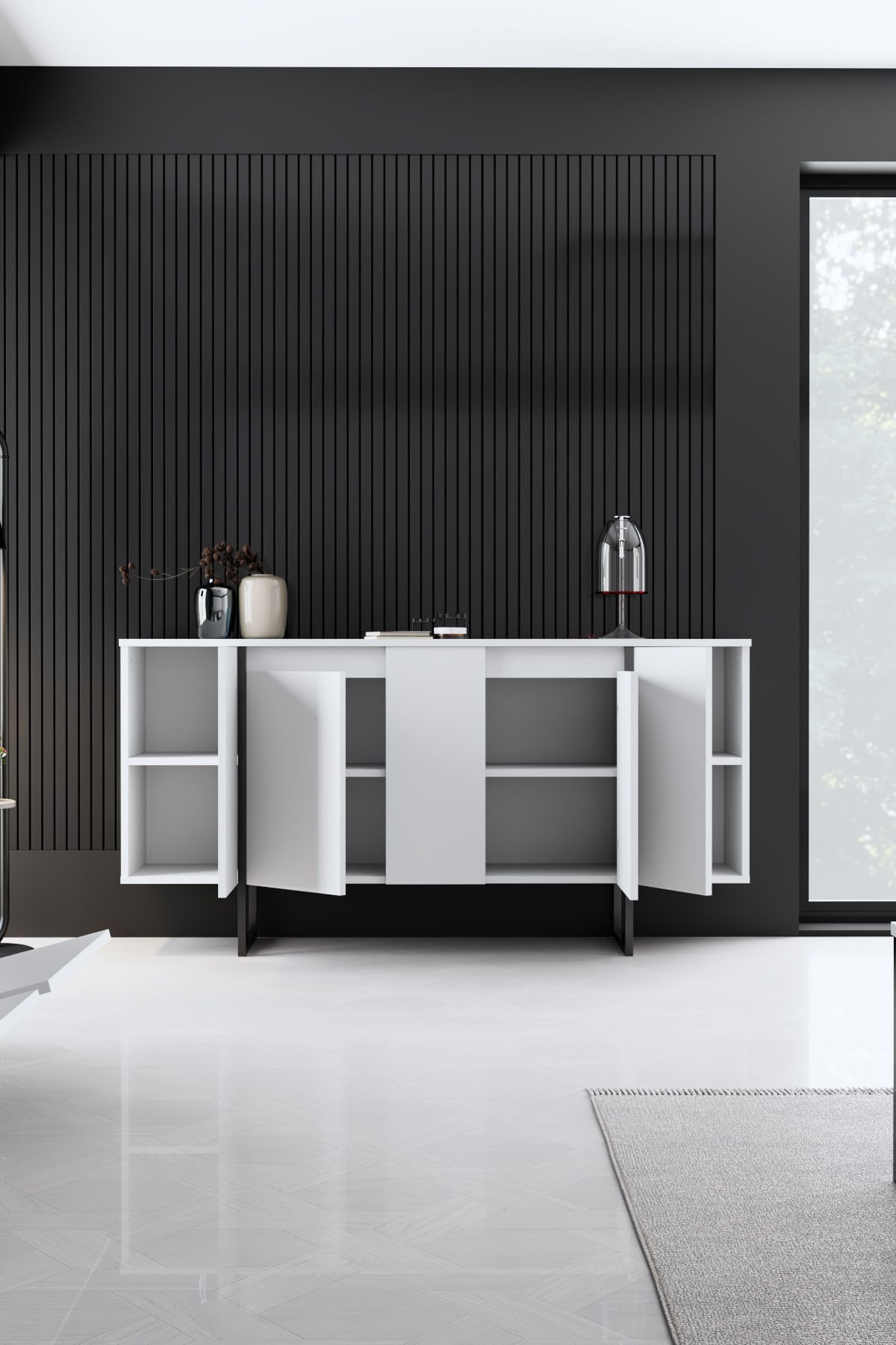 Consola, Hanah Home, panou aglomerat melaminat, alb negru, 160x35x80 cm — imaginea 6
