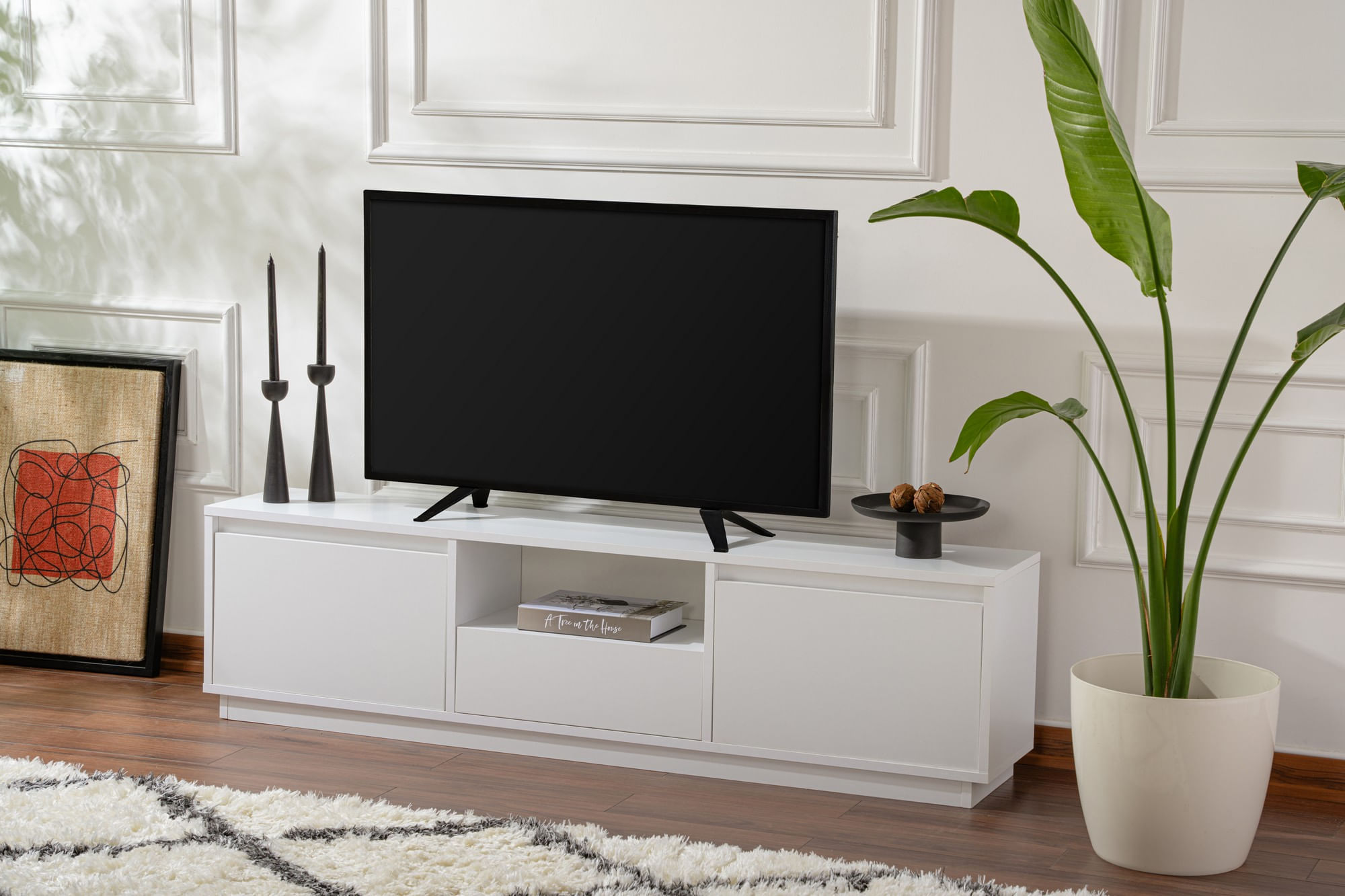 Comoda tv, Hanah Home, panou de particule melaminat, alb natural, 160x42x29.5 cm — imaginea 7