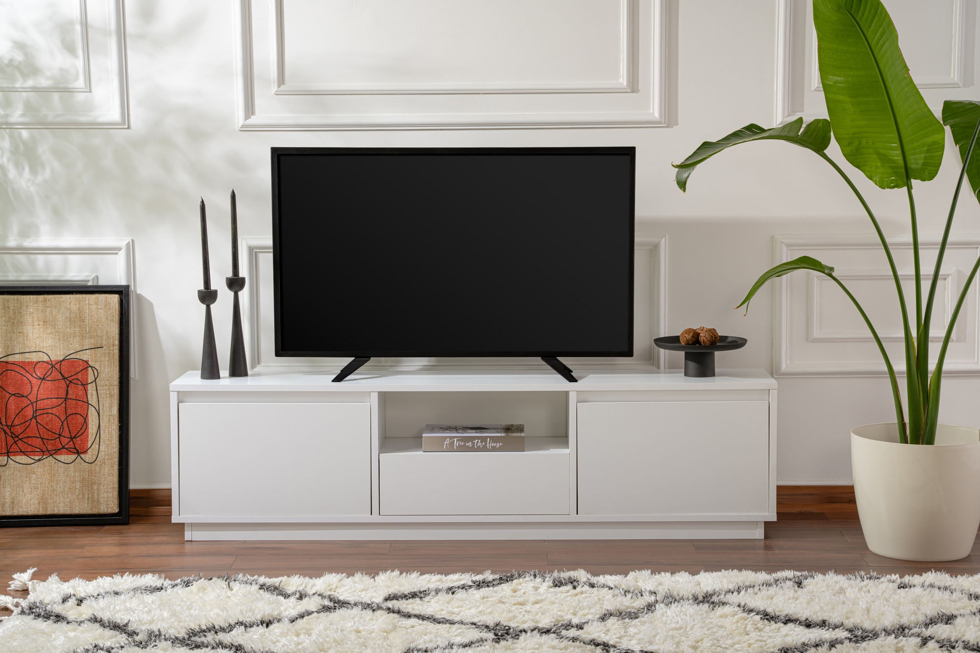 Comoda tv, Hanah Home, panou de particule melaminat, alb natural, 160x42x29.5 cm — imaginea 8