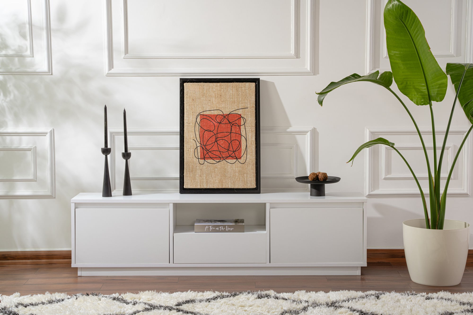 Comoda tv, Hanah Home, panou de particule melaminat, alb natural, 160x42x29.5 cm — imaginea 9
