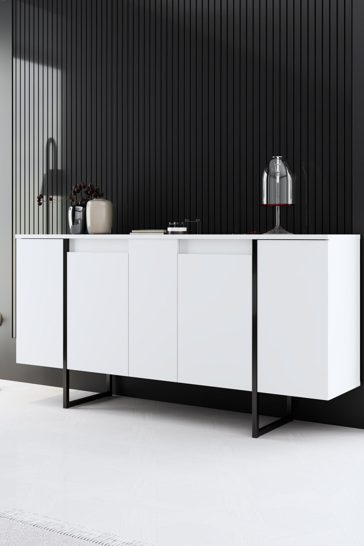Consola, Hanah Home, panou aglomerat melaminat, alb negru, 160x35x80 cm — imaginea 8