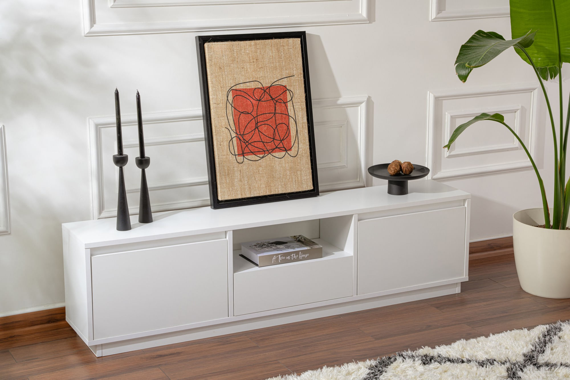 Comoda tv, Hanah Home, panou de particule melaminat, alb natural, 160x42x29.5 cm — imaginea 10