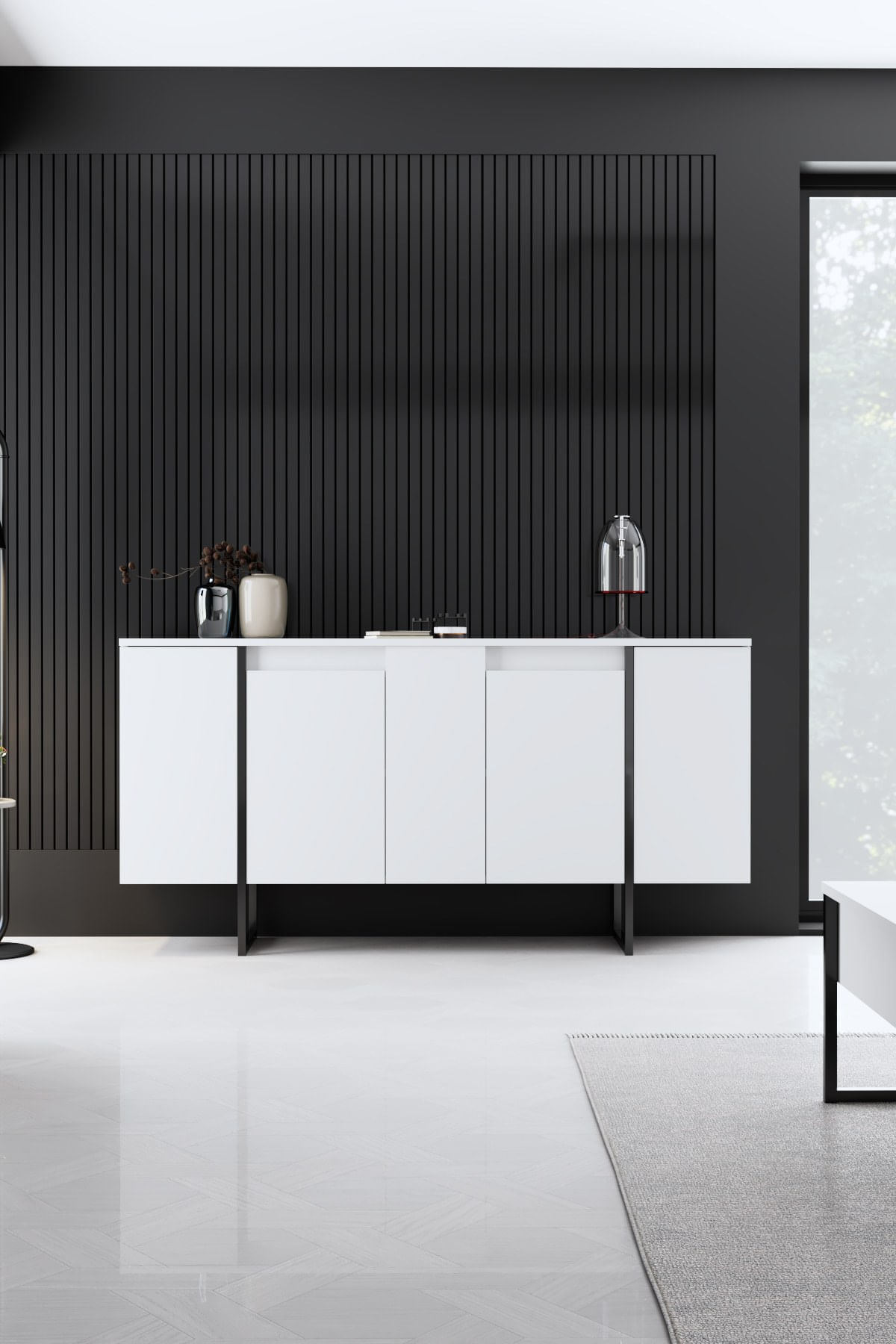 Consola, Hanah Home, panou aglomerat melaminat, alb negru, 160x35x80 cm — imaginea 10