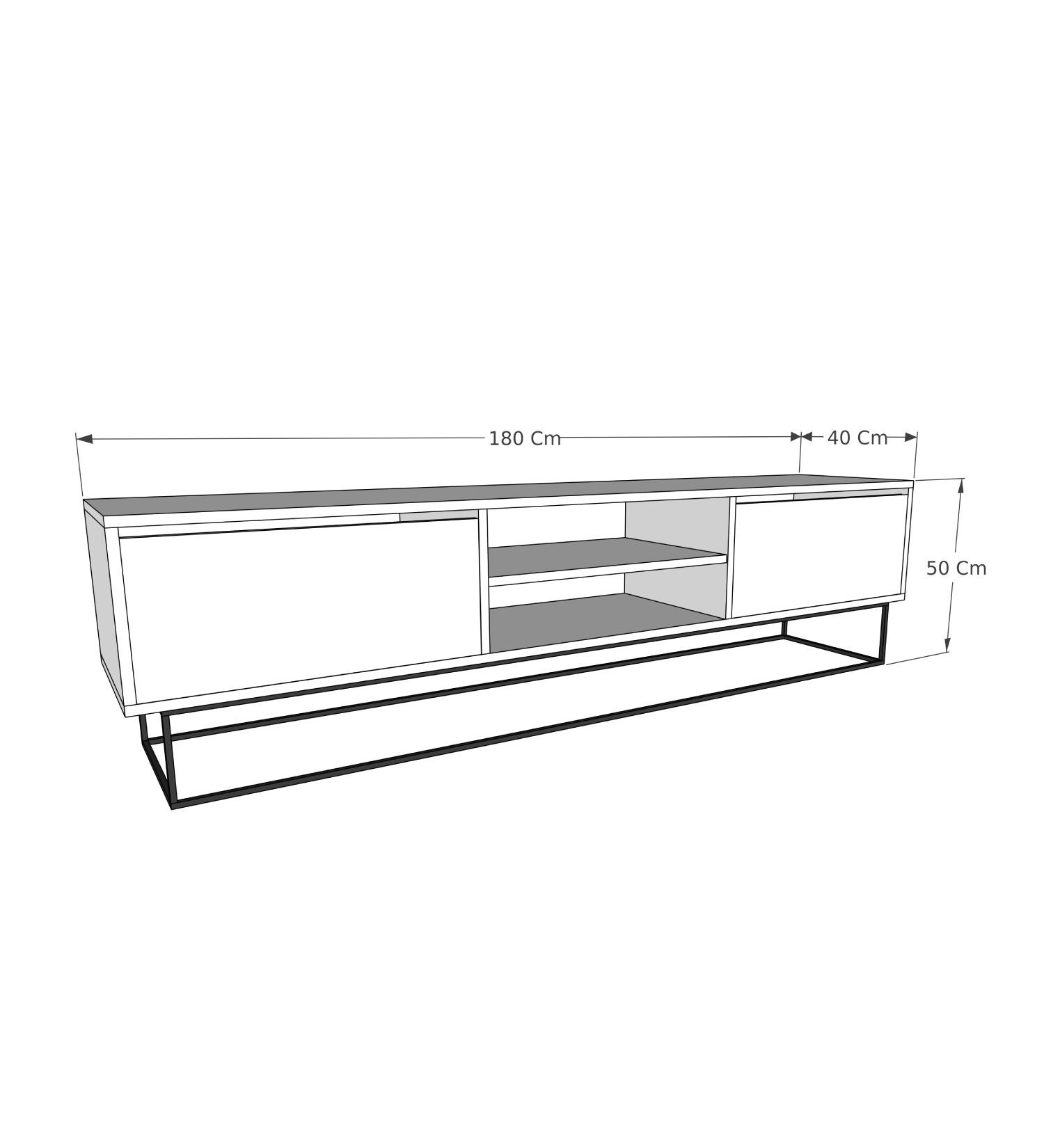 Comoda tv, Hanah Home, pal melaminat, negru travertin, 180x40x50 cm — imaginea 12