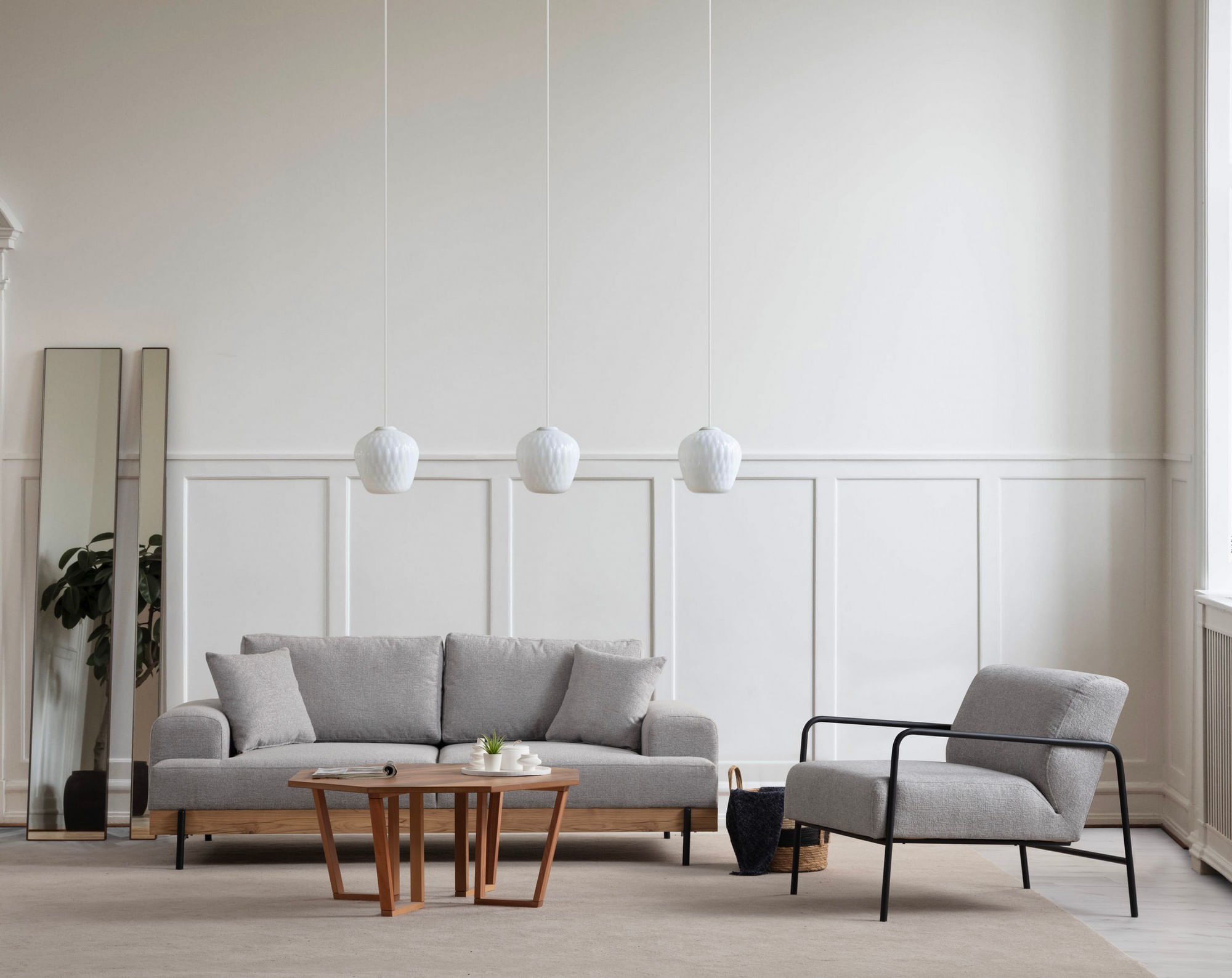 Canapea 3 locuri, Hanah Home, lemn fag si pal, gri, 220x98x78 cm, 560ARE2121 — imaginea 9