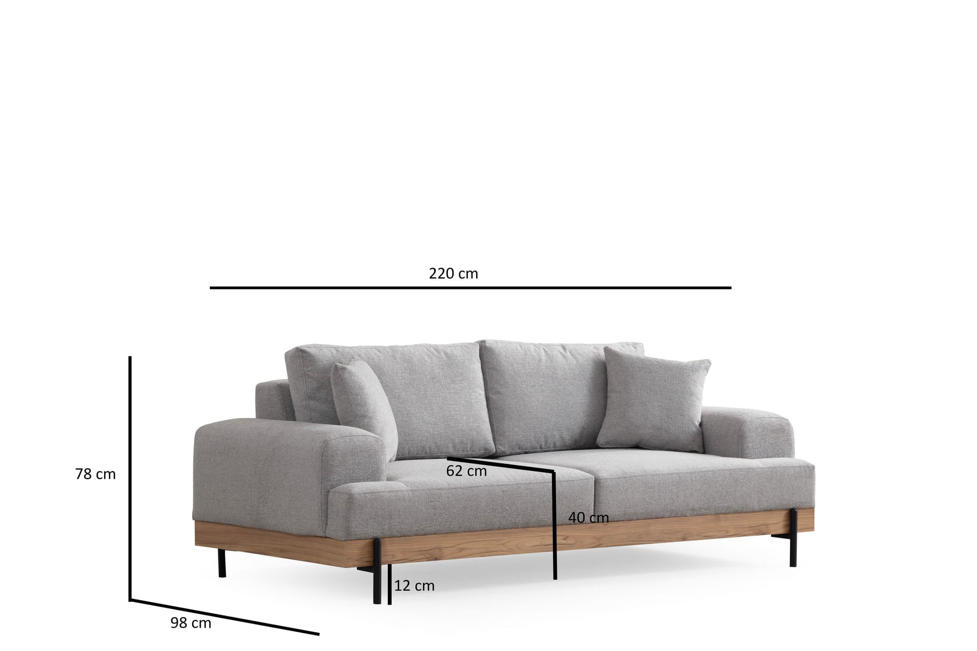 Canapea 3 locuri, Hanah Home, lemn fag si pal, gri, 220x98x78 cm, 560ARE2121 — imaginea 11