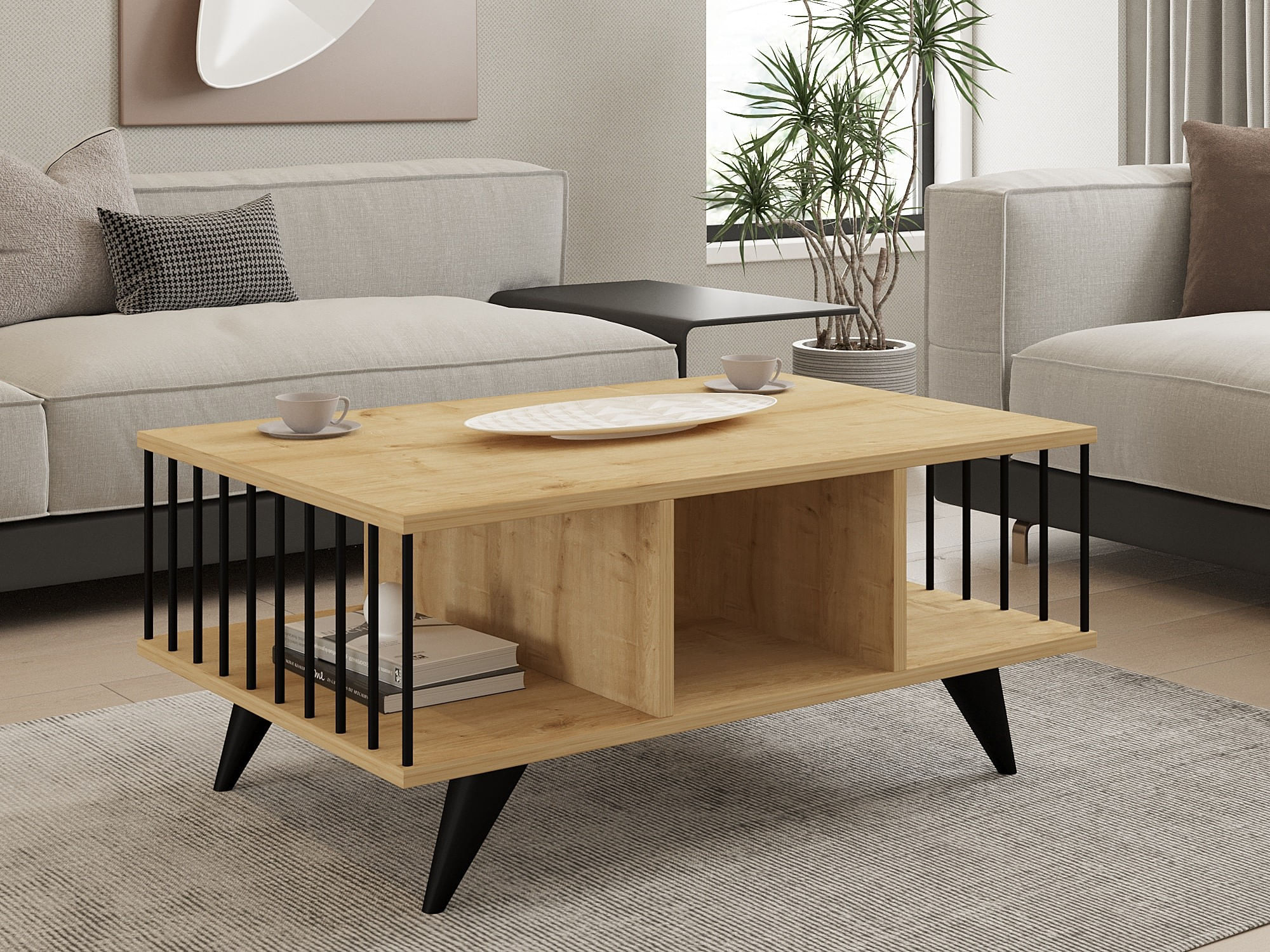 Masuta de cafea, Hanah Home, pal melaminat, safir, 90x60x40 cm — imaginea 6