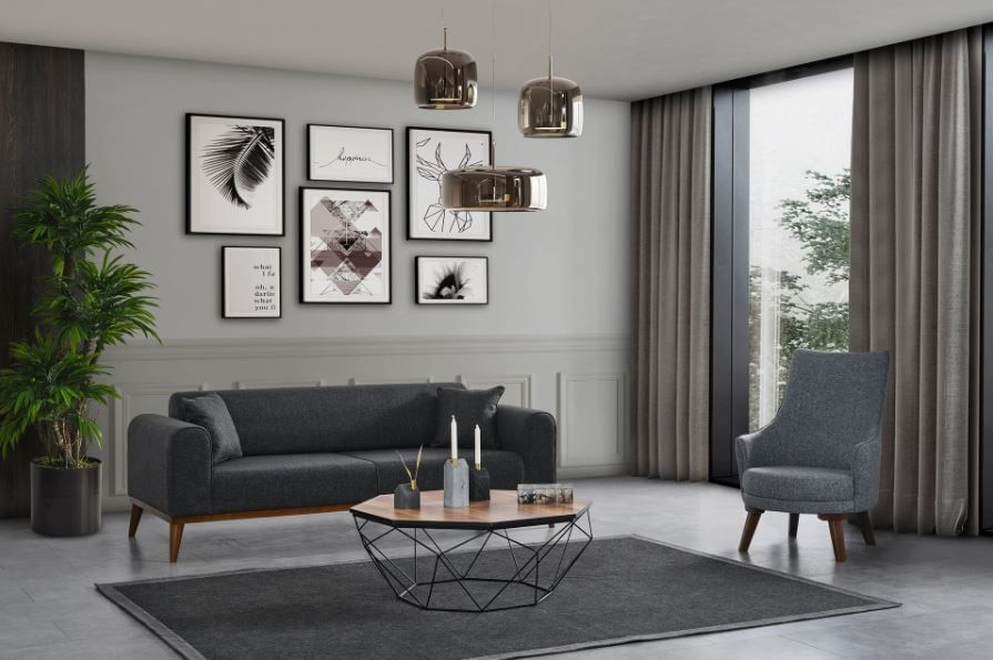Canapea extensibila, Atelier Del Sofa, lemn fag si placi aglomerate, antracit, 222x90x80 cm — imaginea 3
