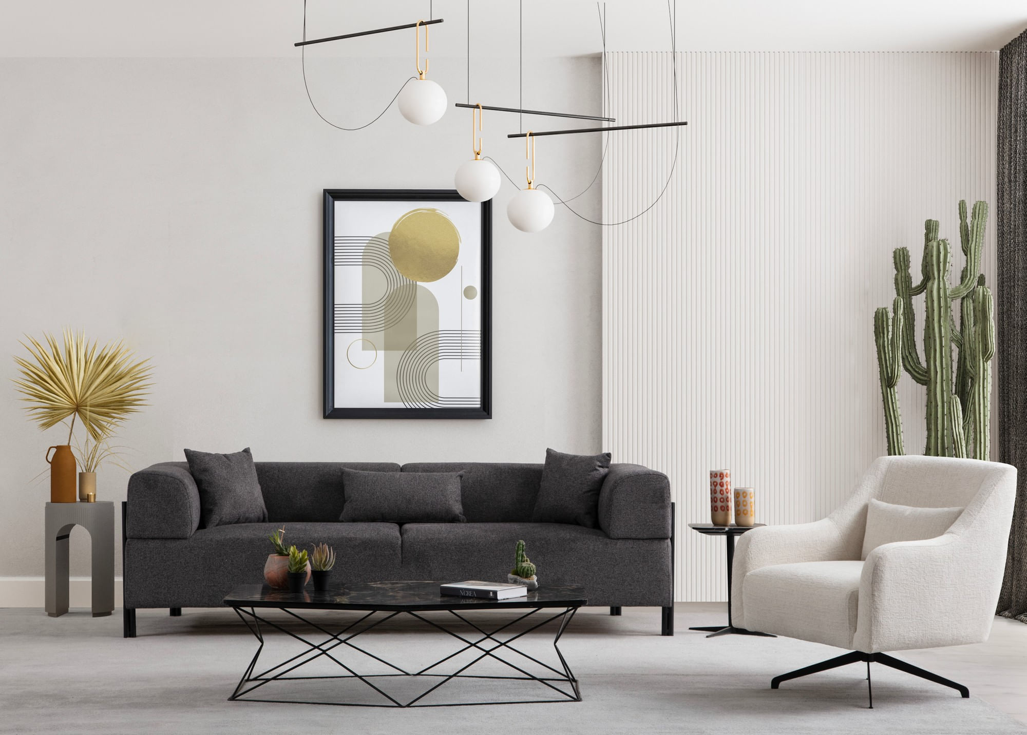 Canapea 3 locuri, Hanah Home, lemn fag si pal, antracit, 225x93x75 cm — imaginea 3