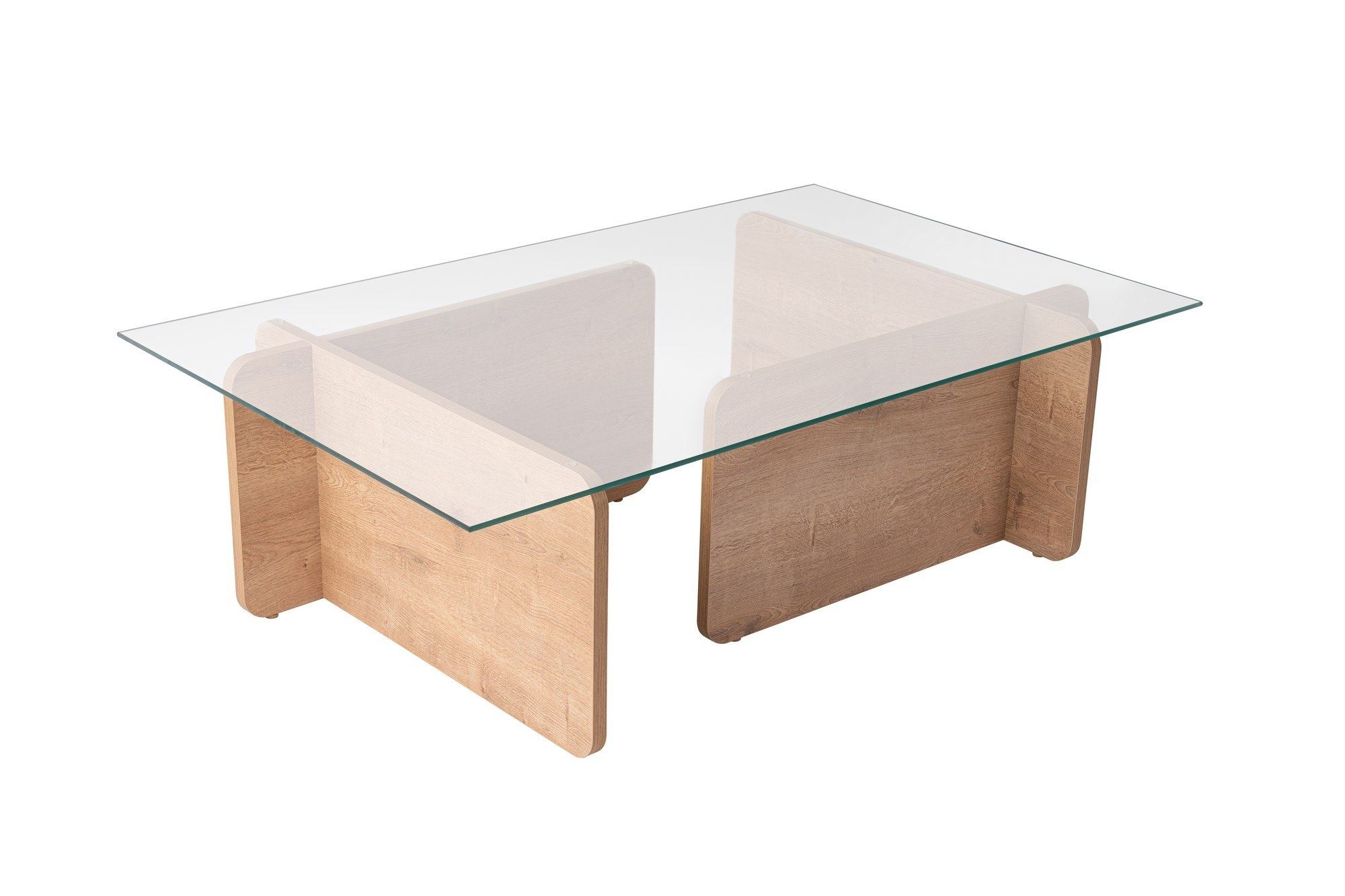 Masuta de cafea, Hanah Home, sticla securizata si pal melaminat, stejar, 105x65x30 cm — imaginea 3