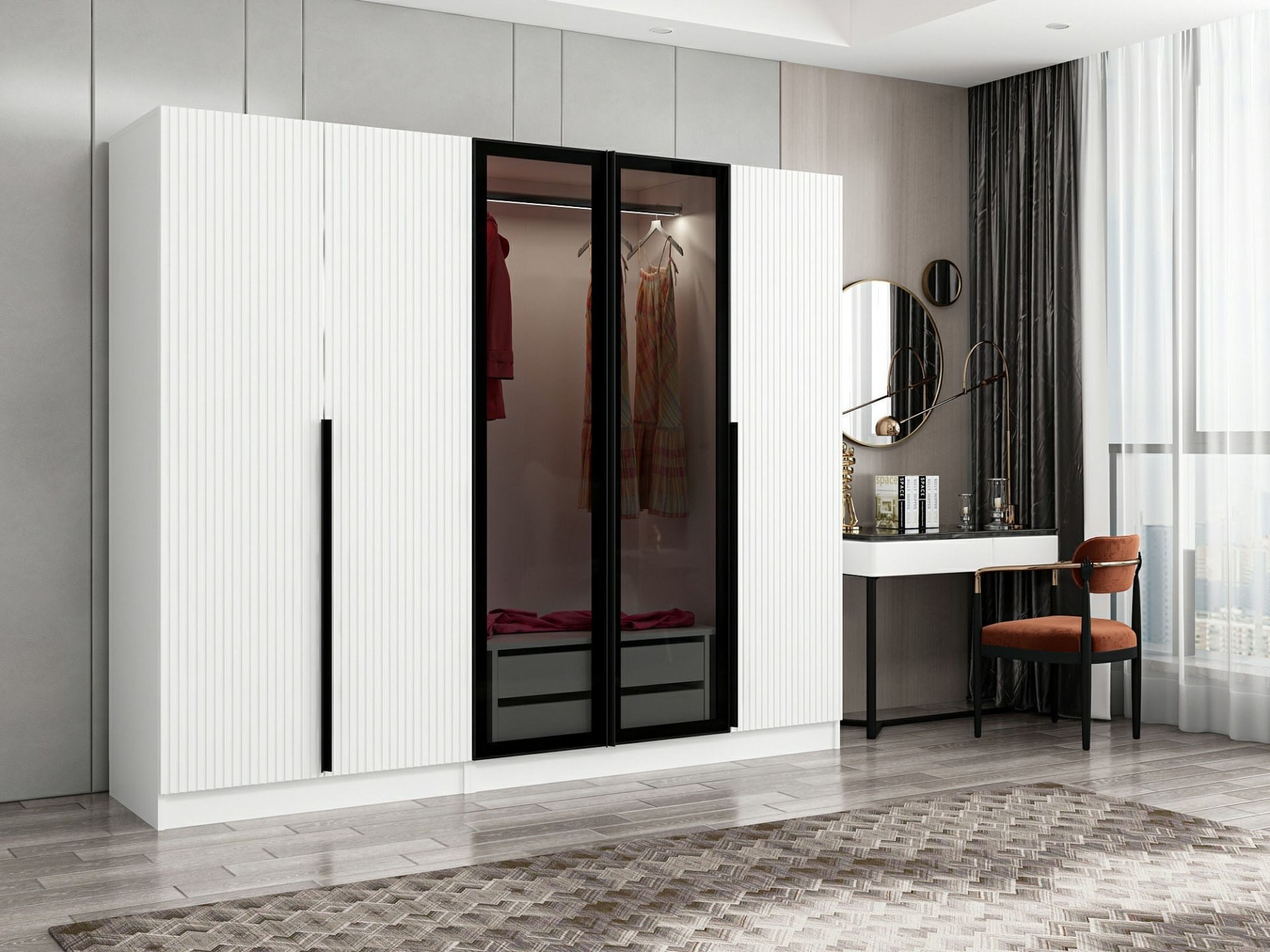 Sifonier, Hanah Home, panou aglomerat melaminat, fume, 225x52x210 cm — imaginea 2