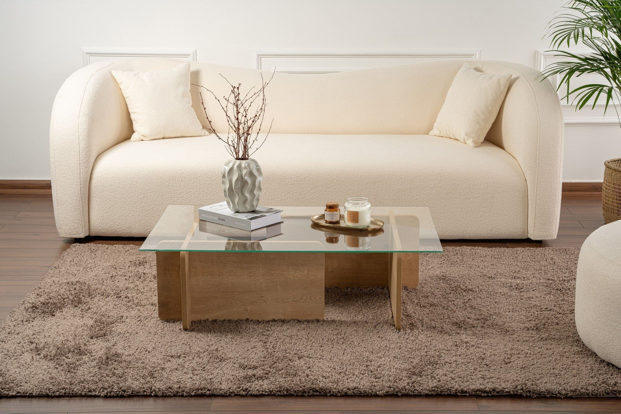 Masuta de cafea, Hanah Home, sticla securizata si pal melaminat, stejar, 105x65x30 cm — imaginea 4