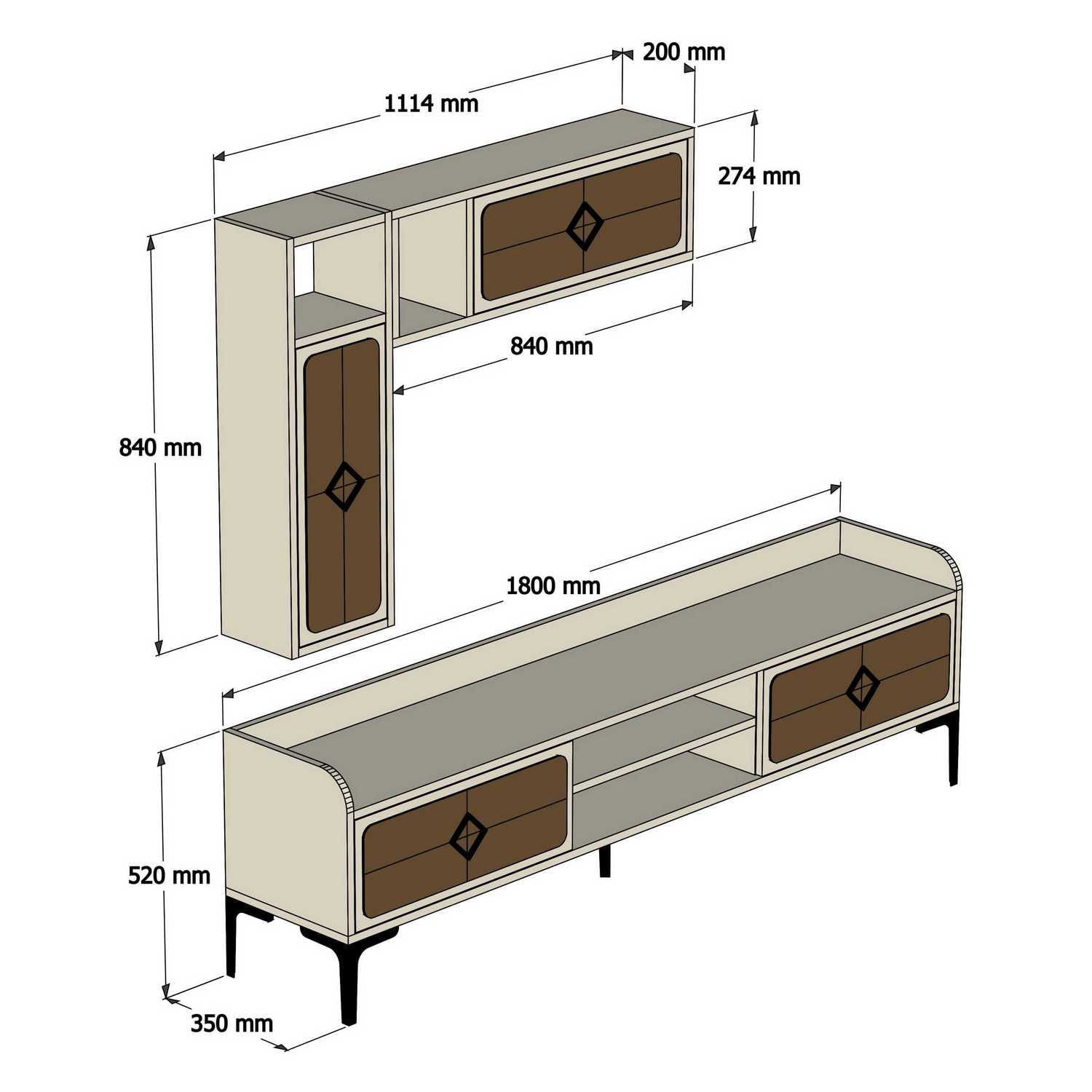 Comoda tv, Hanah Home, pal melaminat, nuc si albastru, 180x52x35 cm — imaginea 6