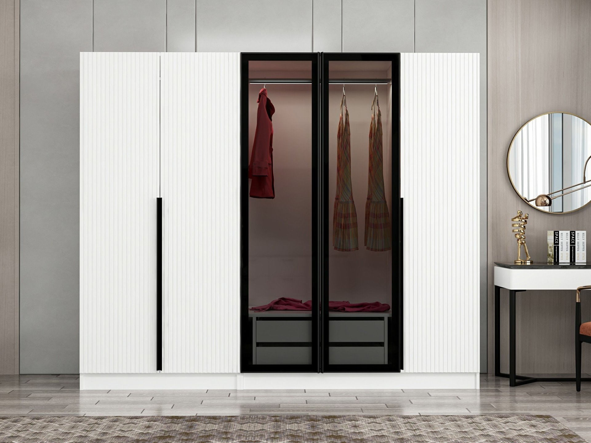 Sifonier, Hanah Home, panou aglomerat melaminat, fume, 225x52x210 cm — imaginea 3