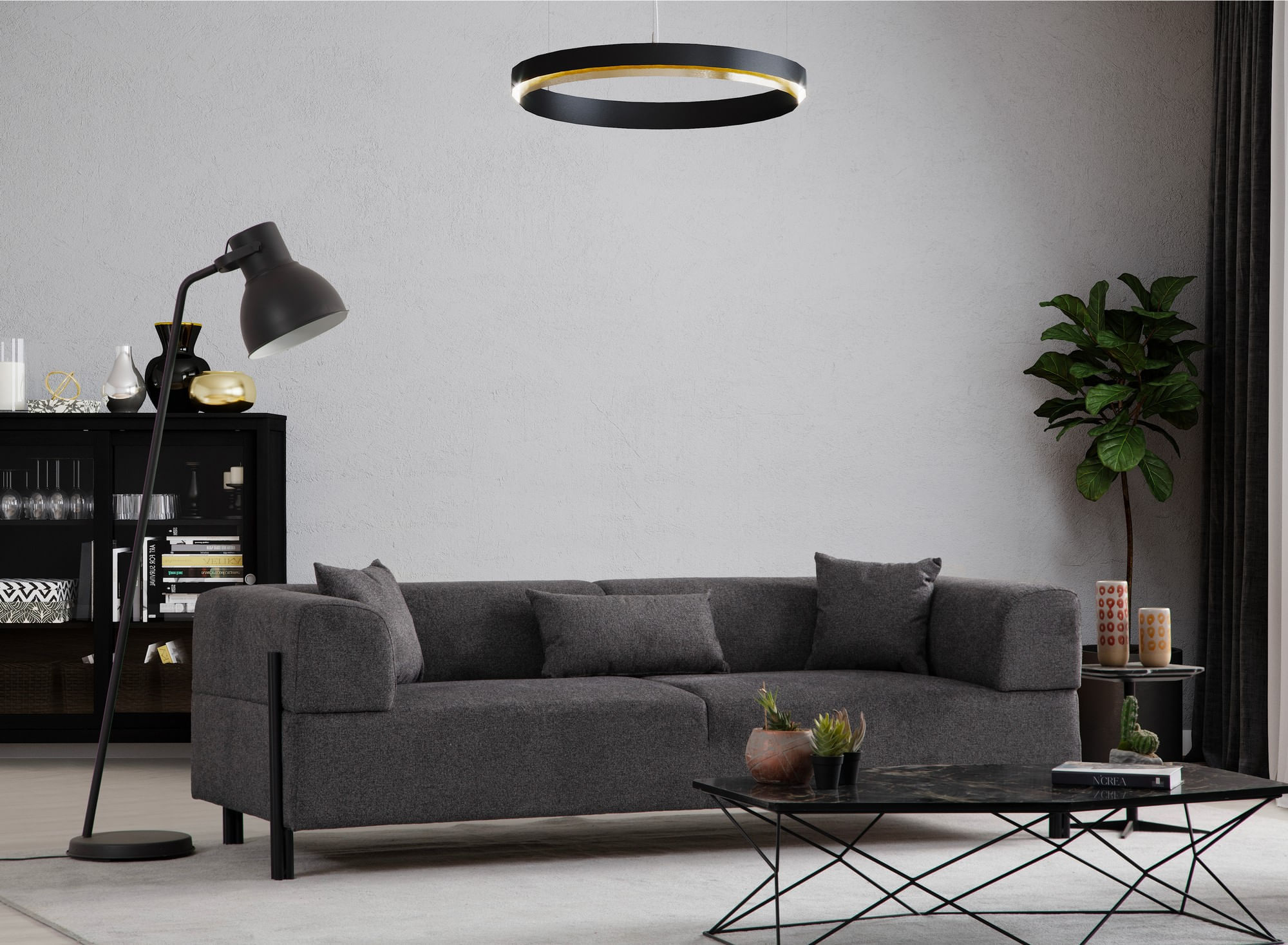 Canapea 3 locuri, Hanah Home, lemn fag si pal, antracit, 225x93x75 cm — imaginea 7