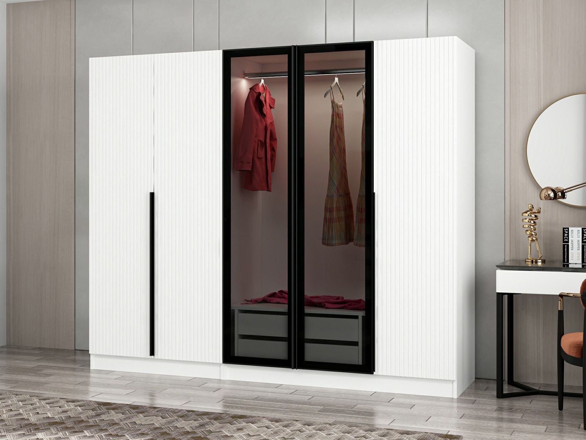 Sifonier, Hanah Home, panou aglomerat melaminat, fume, 225x52x210 cm — imaginea 4