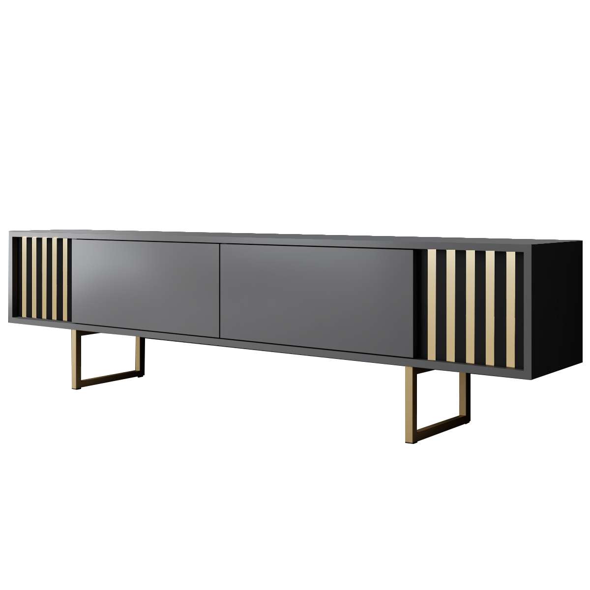 Comoda tv, Hanah Home, pal melaminat, antracit si auriu, 180x30x48 cm