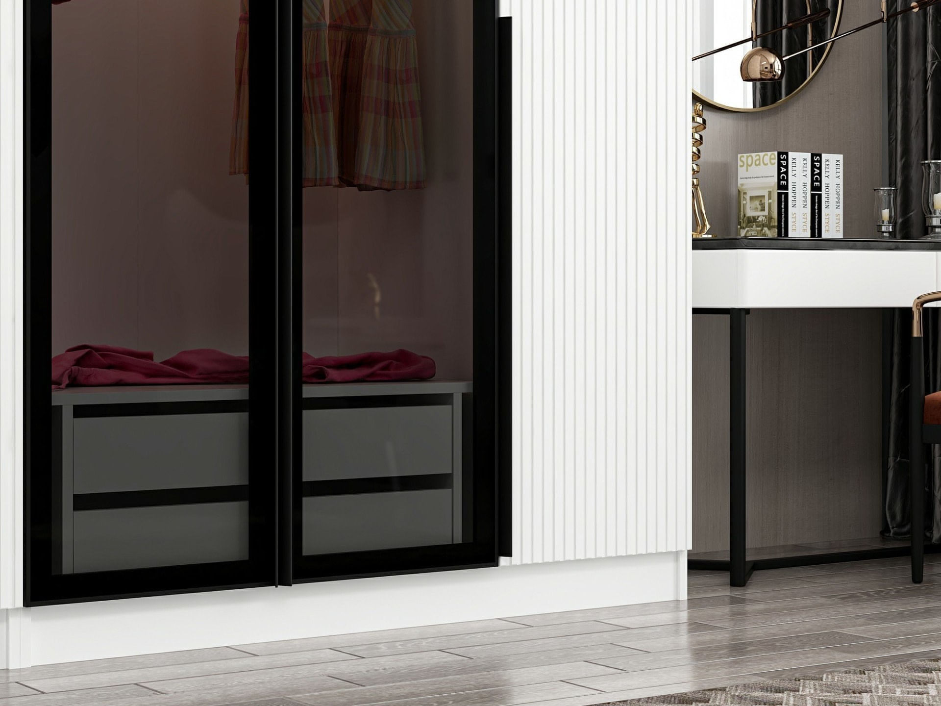 Sifonier, Hanah Home, panou aglomerat melaminat, fume, 225x52x210 cm — imaginea 5