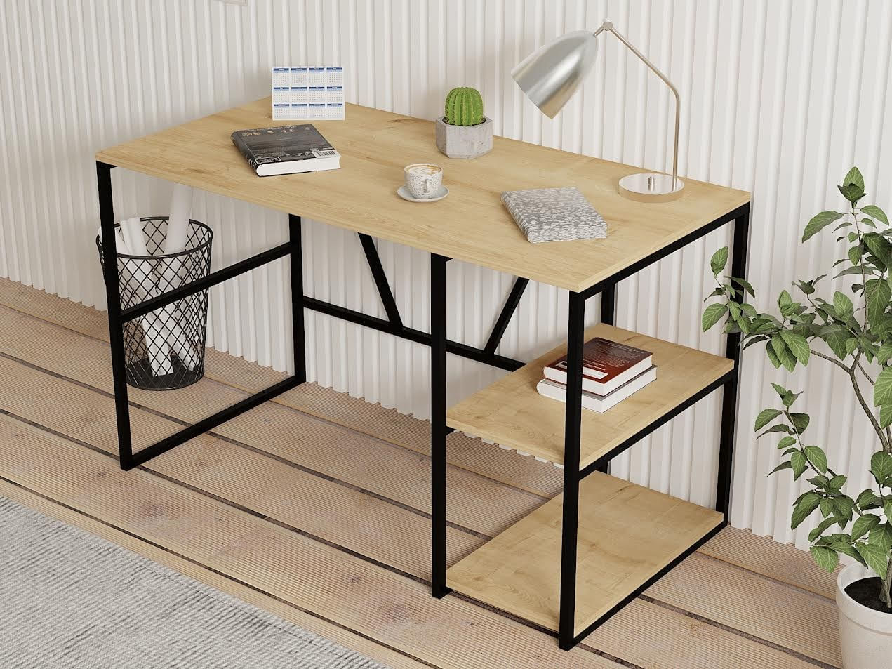 Birou de studiu, Hanah Home, pal melaminat, stejar safir, 120x60x74 cm — imaginea 4
