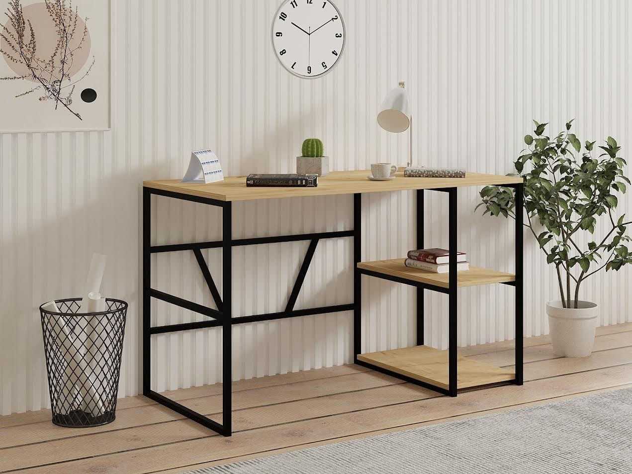 Birou de studiu, Hanah Home, pal melaminat, stejar safir, 120x60x74 cm — imaginea 6