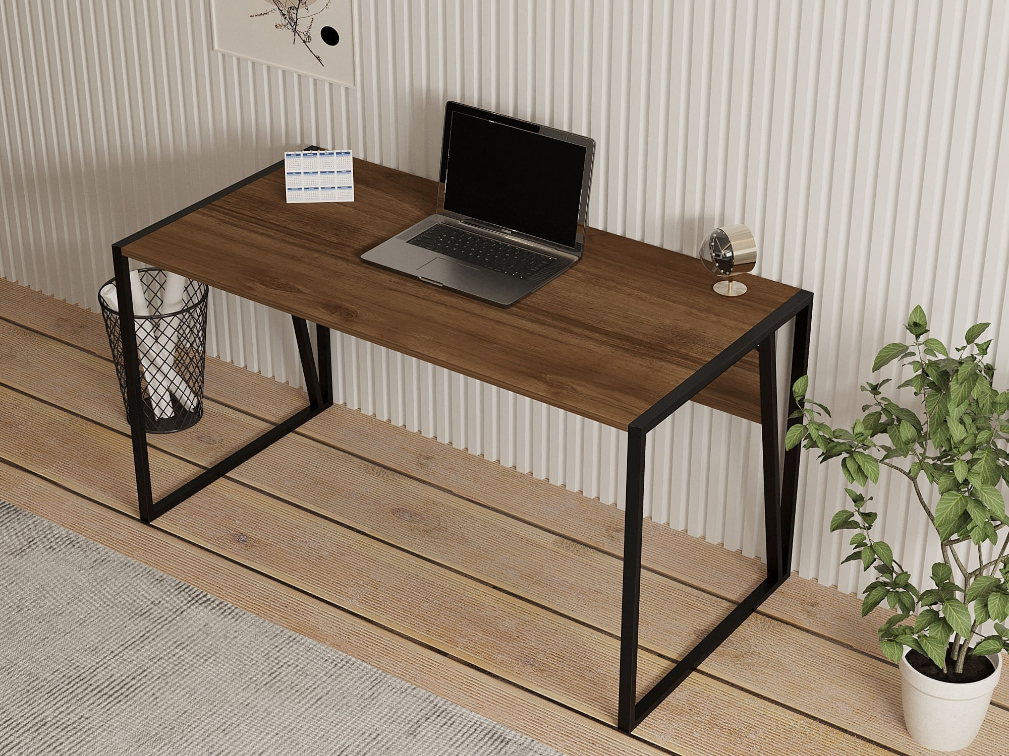 Birou de studiu, Hanah Home, pal melaminat, nuc si negru, 140x70x74 cm — imaginea 3