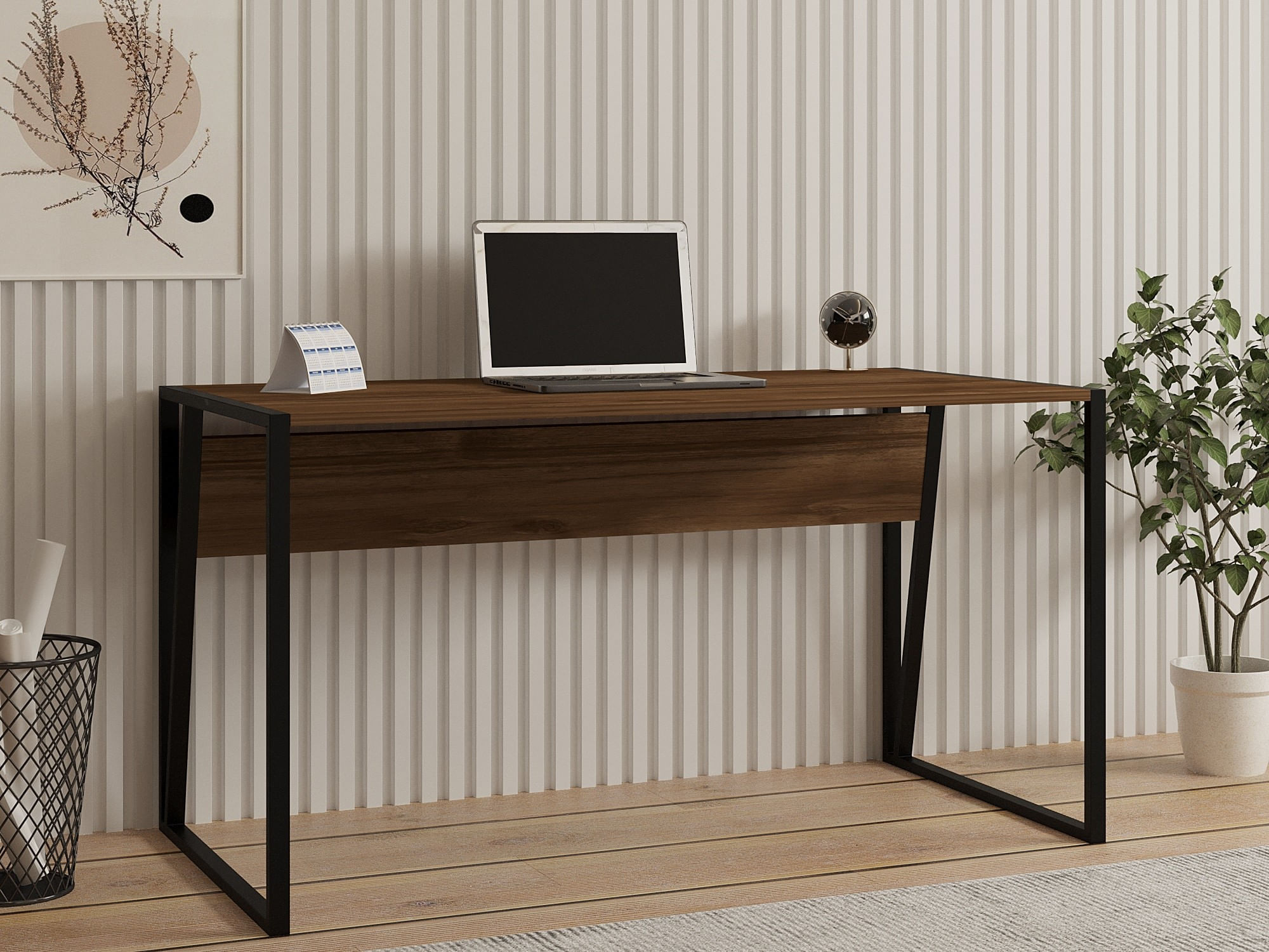 Birou de studiu, Hanah Home, pal melaminat, nuc si negru, 140x70x74 cm — imaginea 4