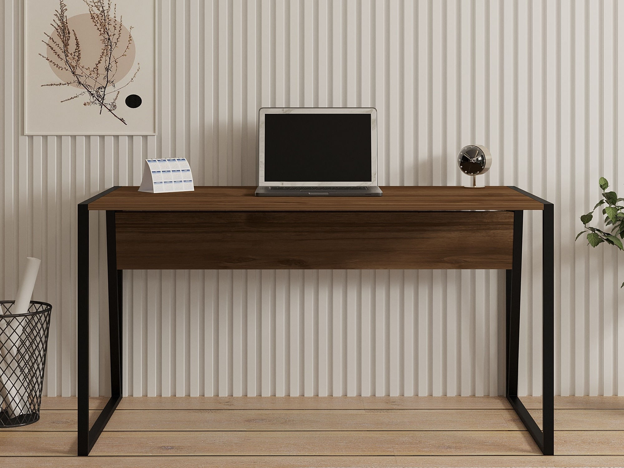 Birou de studiu, Hanah Home, pal melaminat, nuc si negru, 140x70x74 cm — imaginea 5