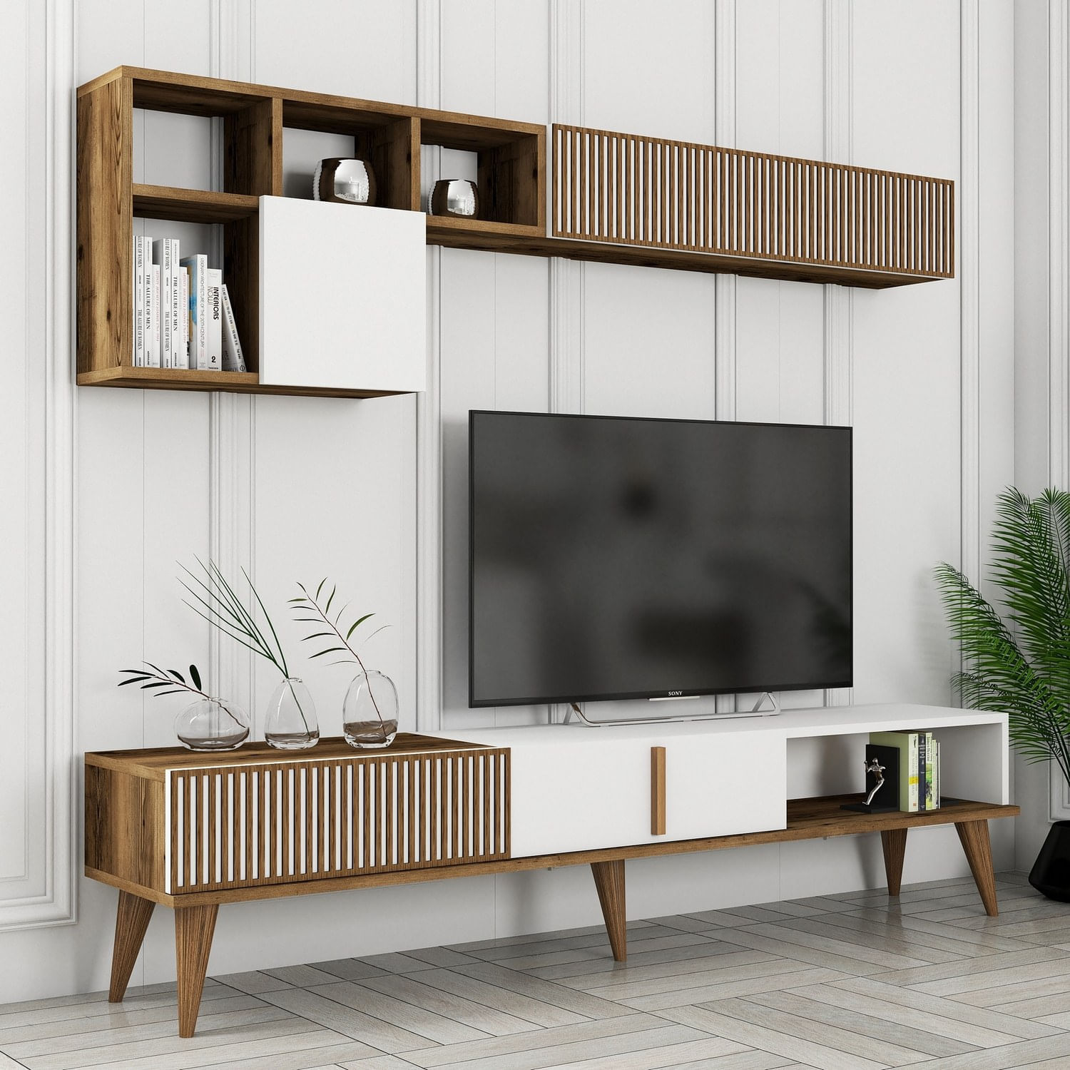 Comoda tv, Hanah Home, pal melaminat, nuc si alb, 180x40x35 cm, 845HCT3109 — imaginea 4