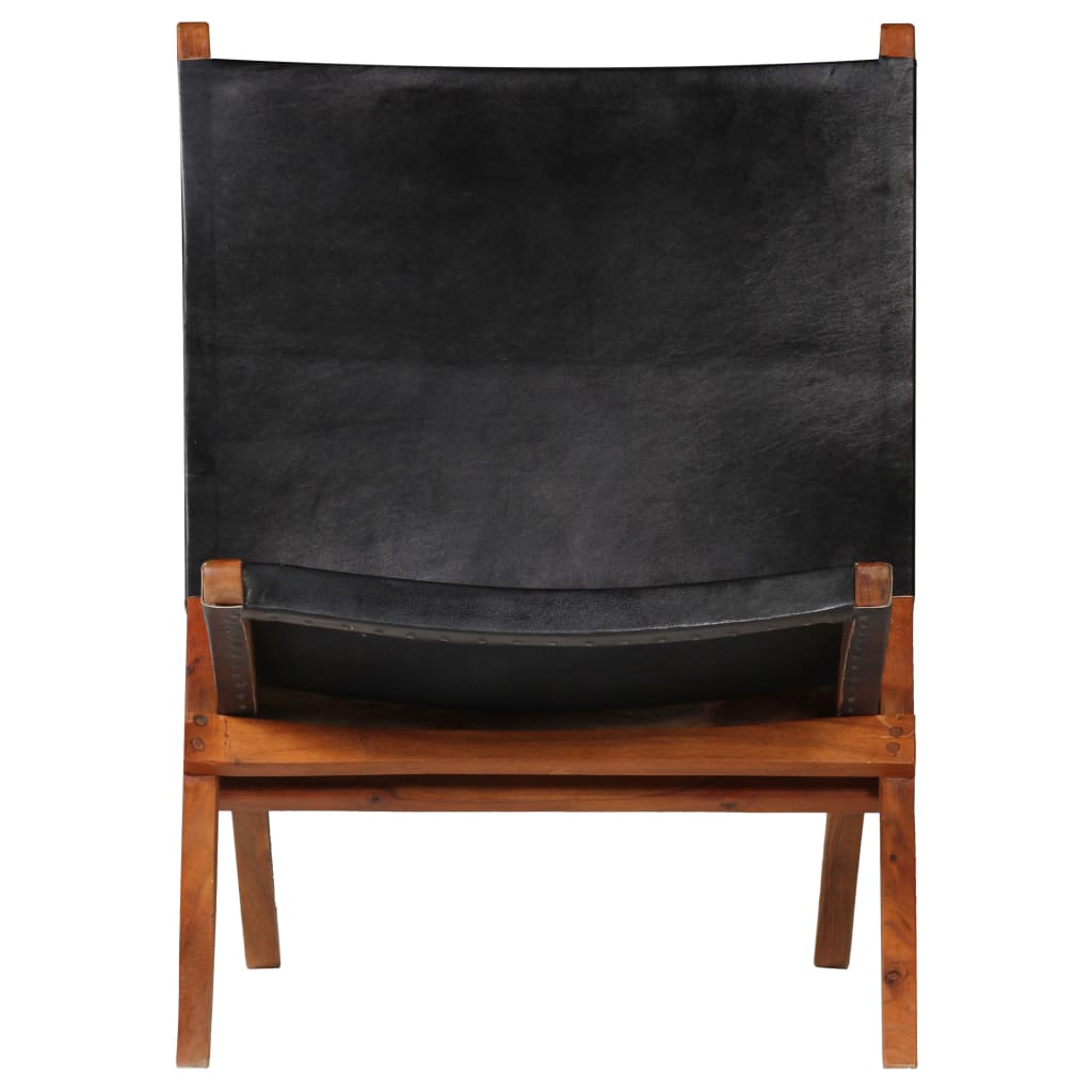 Scaun relaxant pliant, negru, piele naturala — imaginea 2