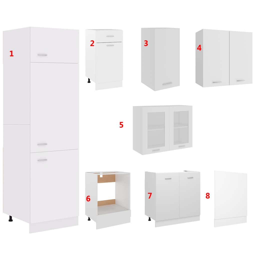 Set dulapuri de bucatarie, 8 piese, alb, PAL — imaginea 9