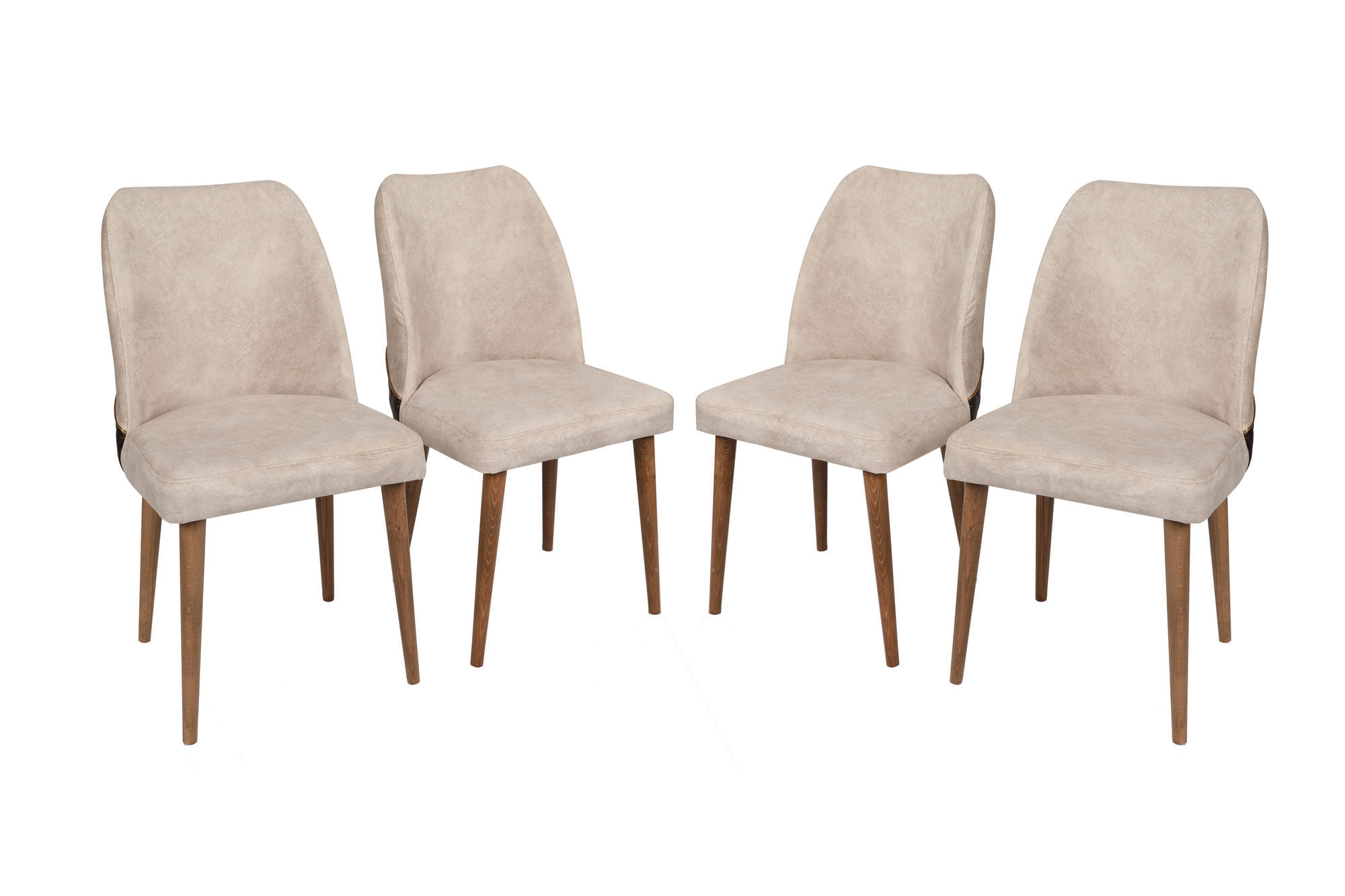 Set scaune, Hanah Home, catifea, crem si nuc, 50x49x90 cm, picioare lemn