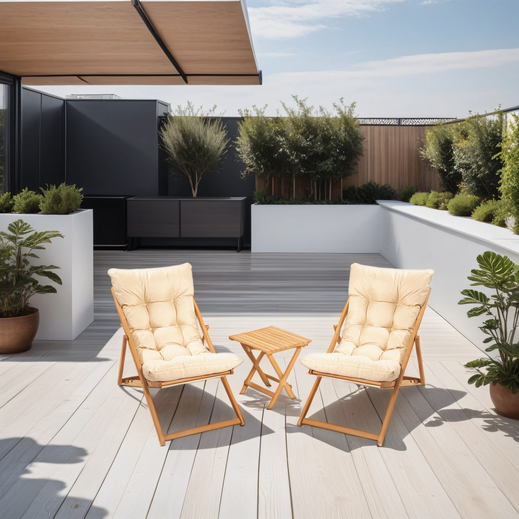 Set mobilier de gradina, Hanah Home, lemn de fag, maro crem, masa 40x40x40 cm, scaune 59x90x44 cm — imaginea 2