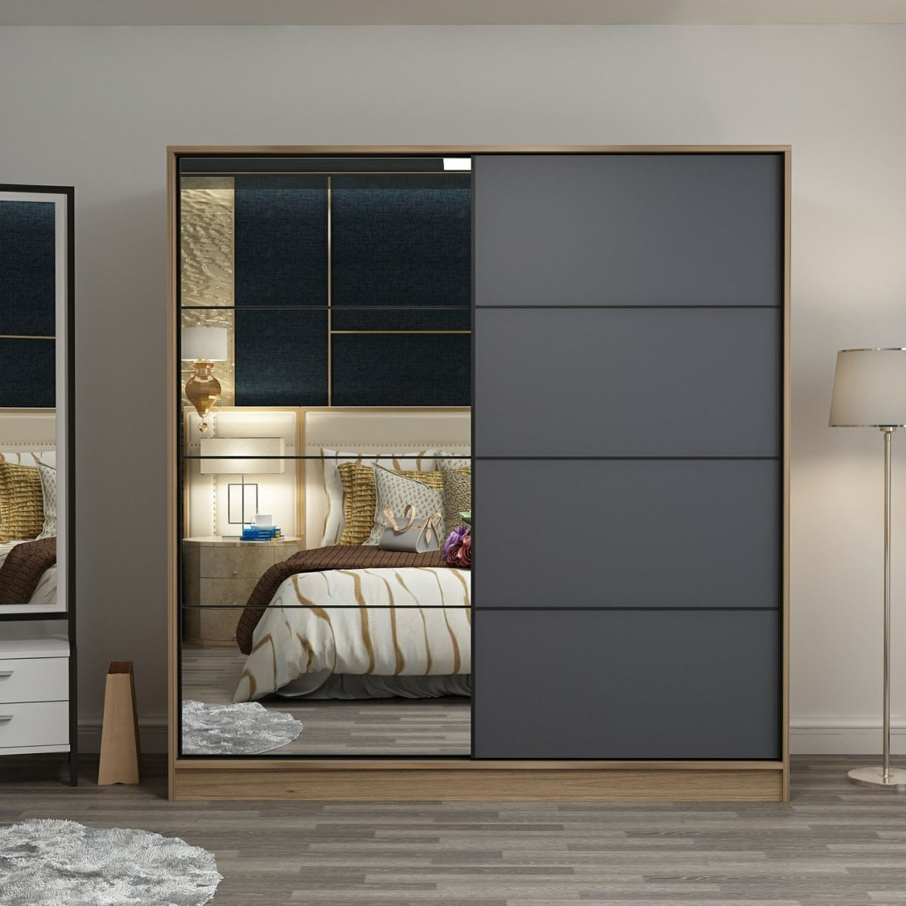 Sifonier, Hanah Home, pal melaminat, dore, 220x210x52 cm — imaginea 2