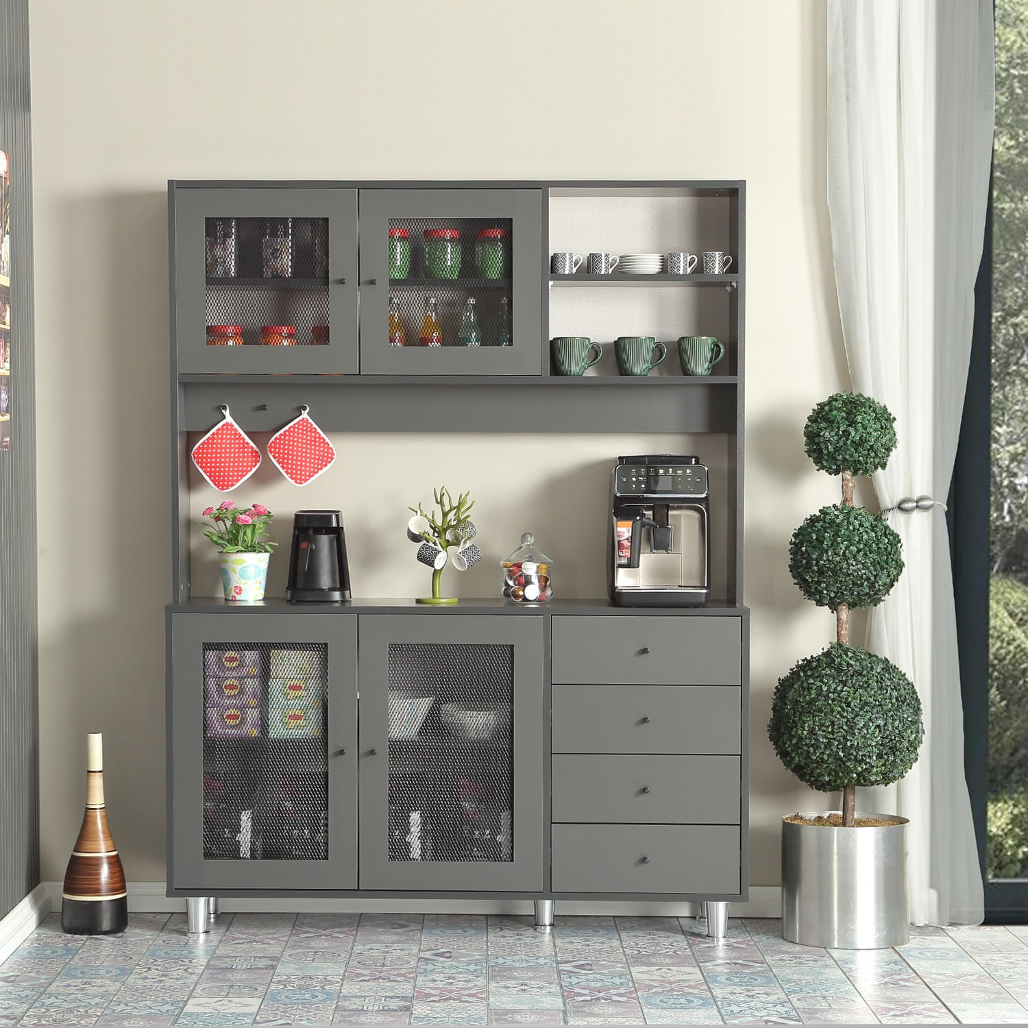 Dulap multifunctional, Hanah Home, pal, antracit, 140x40x187 cm — imaginea 2