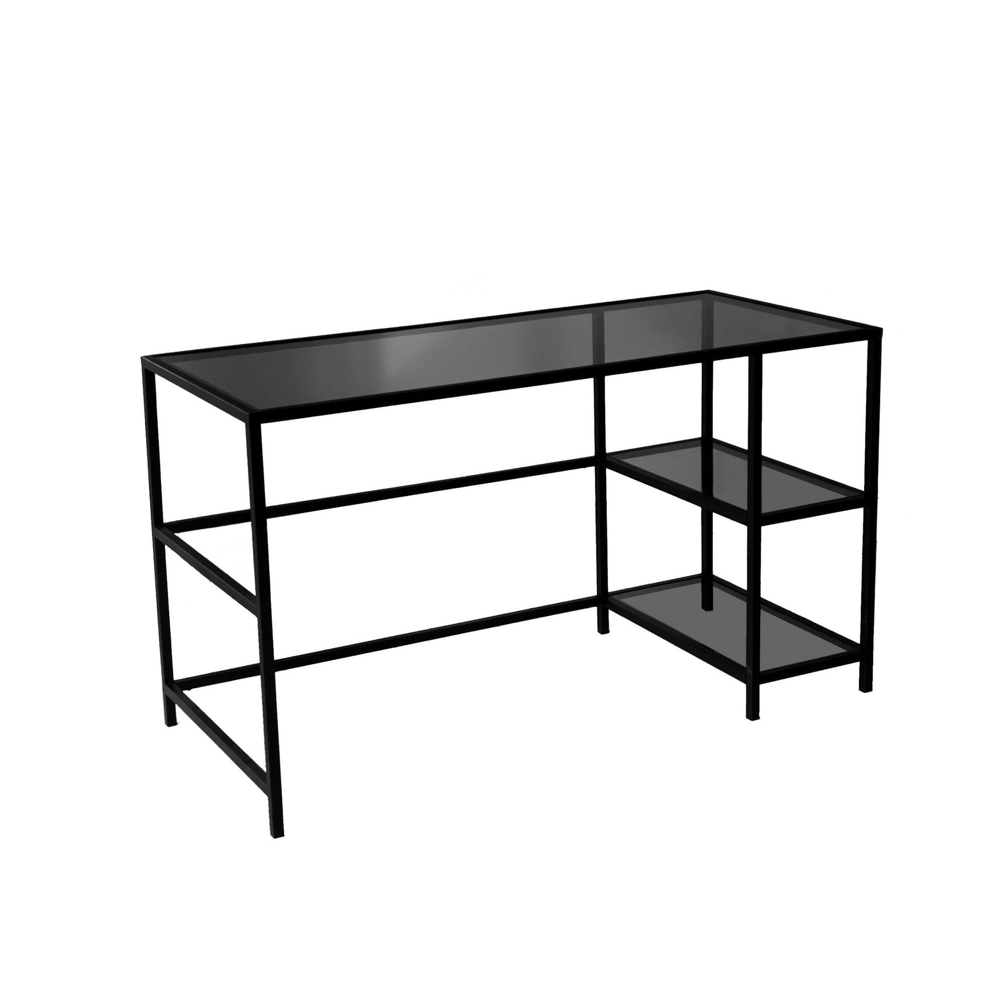 Birou, Hanah Home, sticla securizata si metal, negru fume, 130x60x75 cm