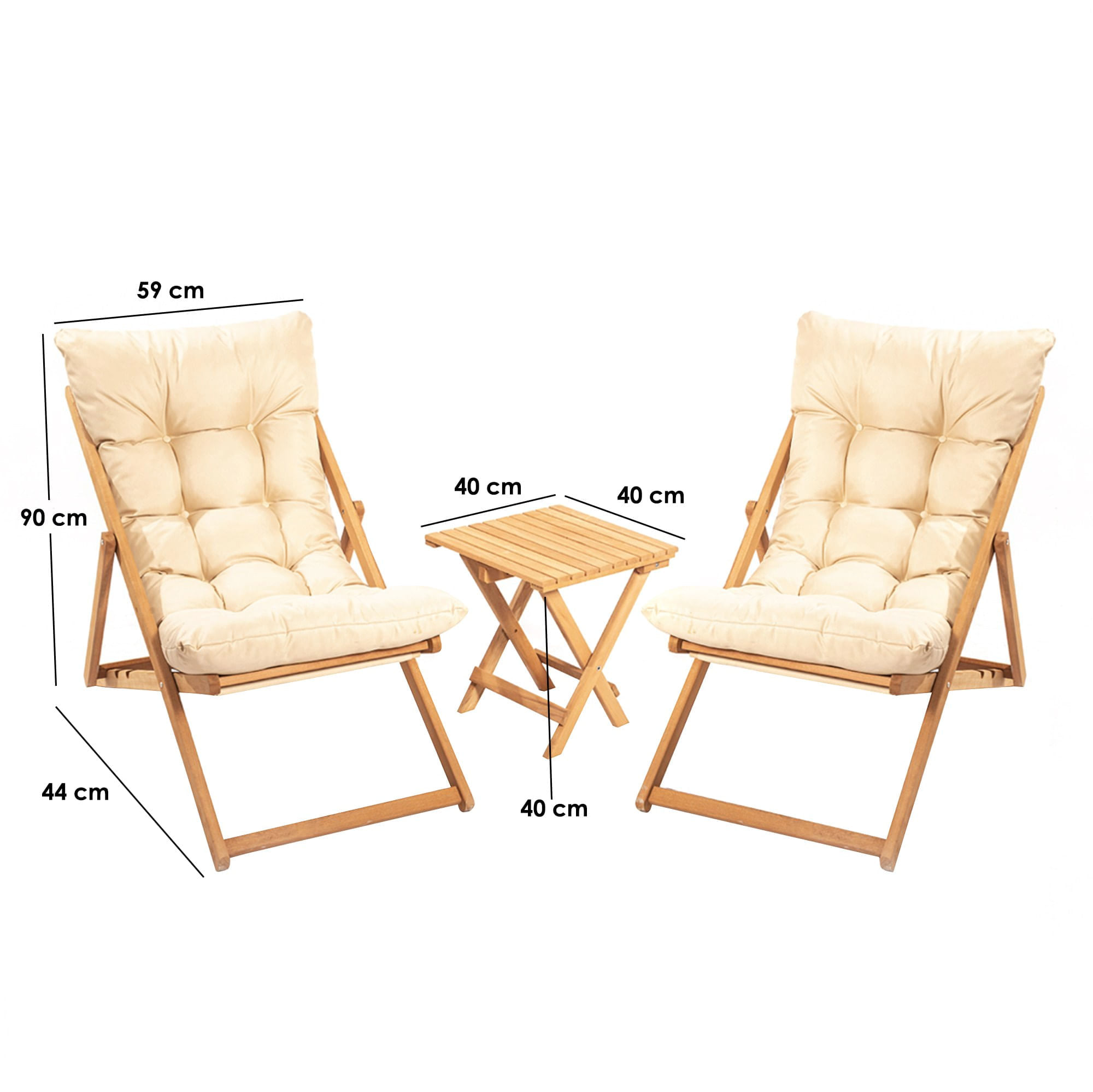 Set mobilier de gradina, Hanah Home, lemn de fag, maro crem, masa 40x40x40 cm, scaune 59x90x44 cm — imaginea 3