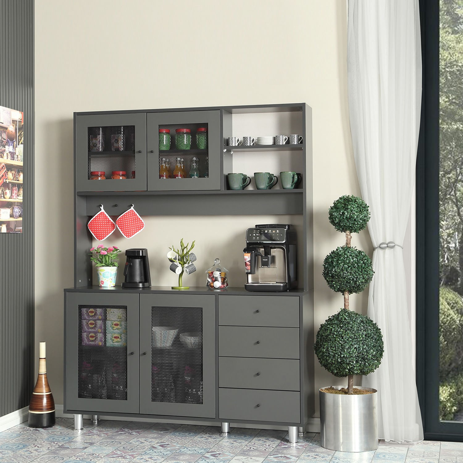 Dulap multifunctional, Hanah Home, pal, antracit, 140x40x187 cm — imaginea 3
