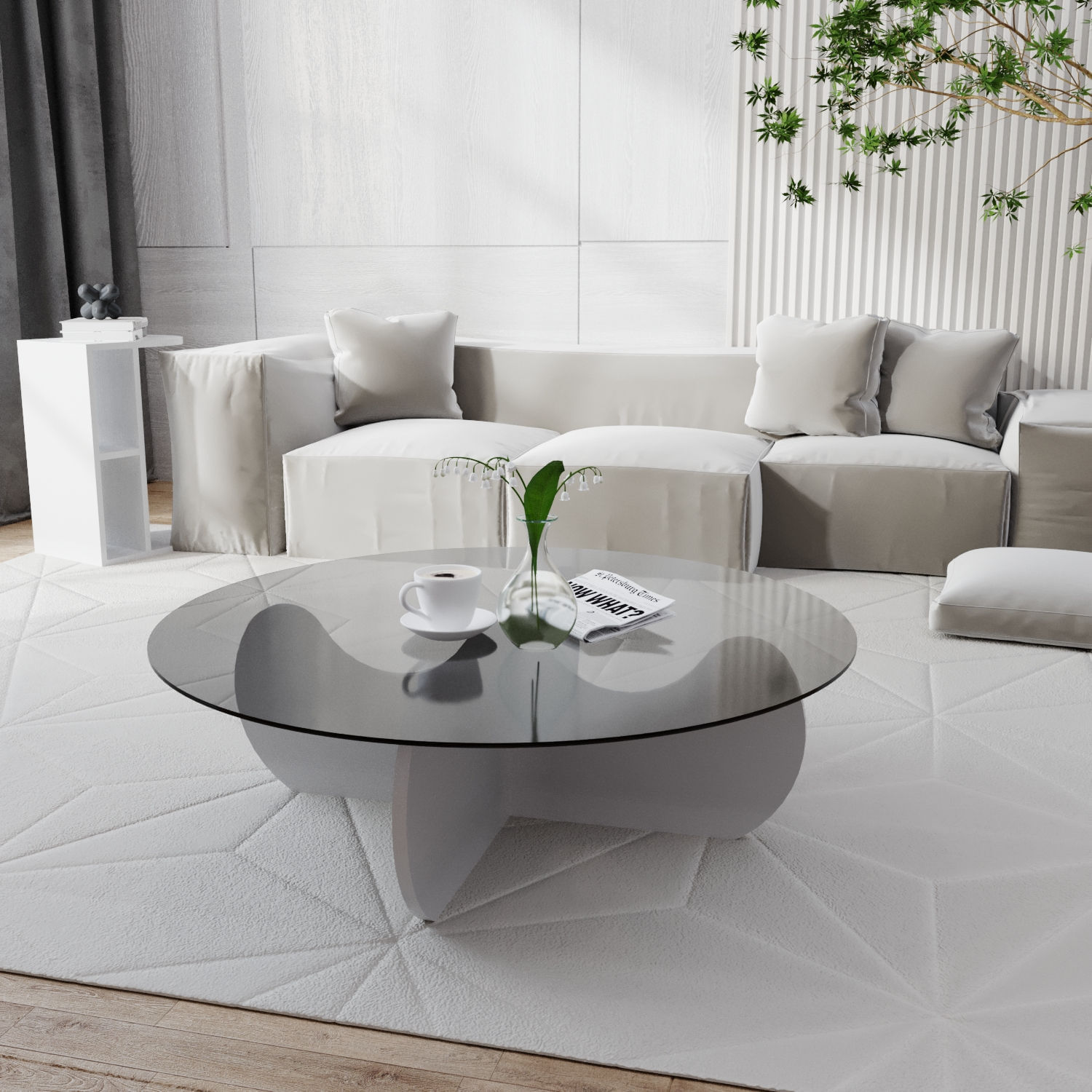 Masuta de cafea, Hanah Home, sticla securizata si pal melaminat, alb, 90x90x30 cm — imaginea 2