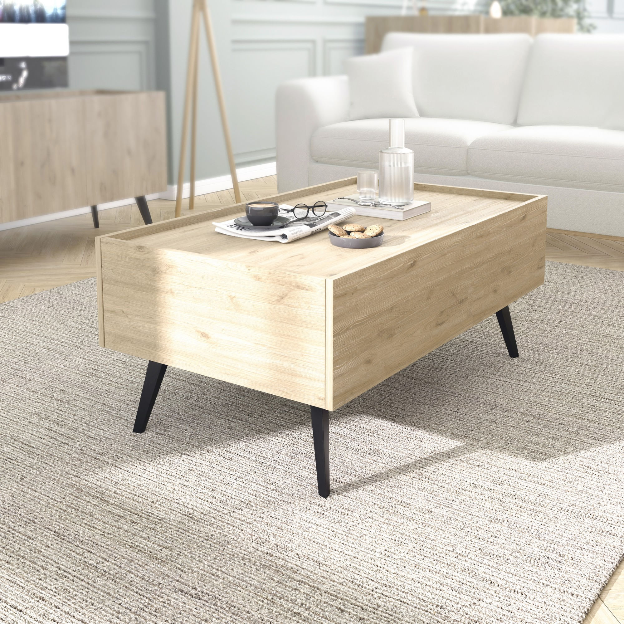 Masuta de cafea, Hanah Home, pal melaminat, stejar, 102x61x44 cm — imaginea 2