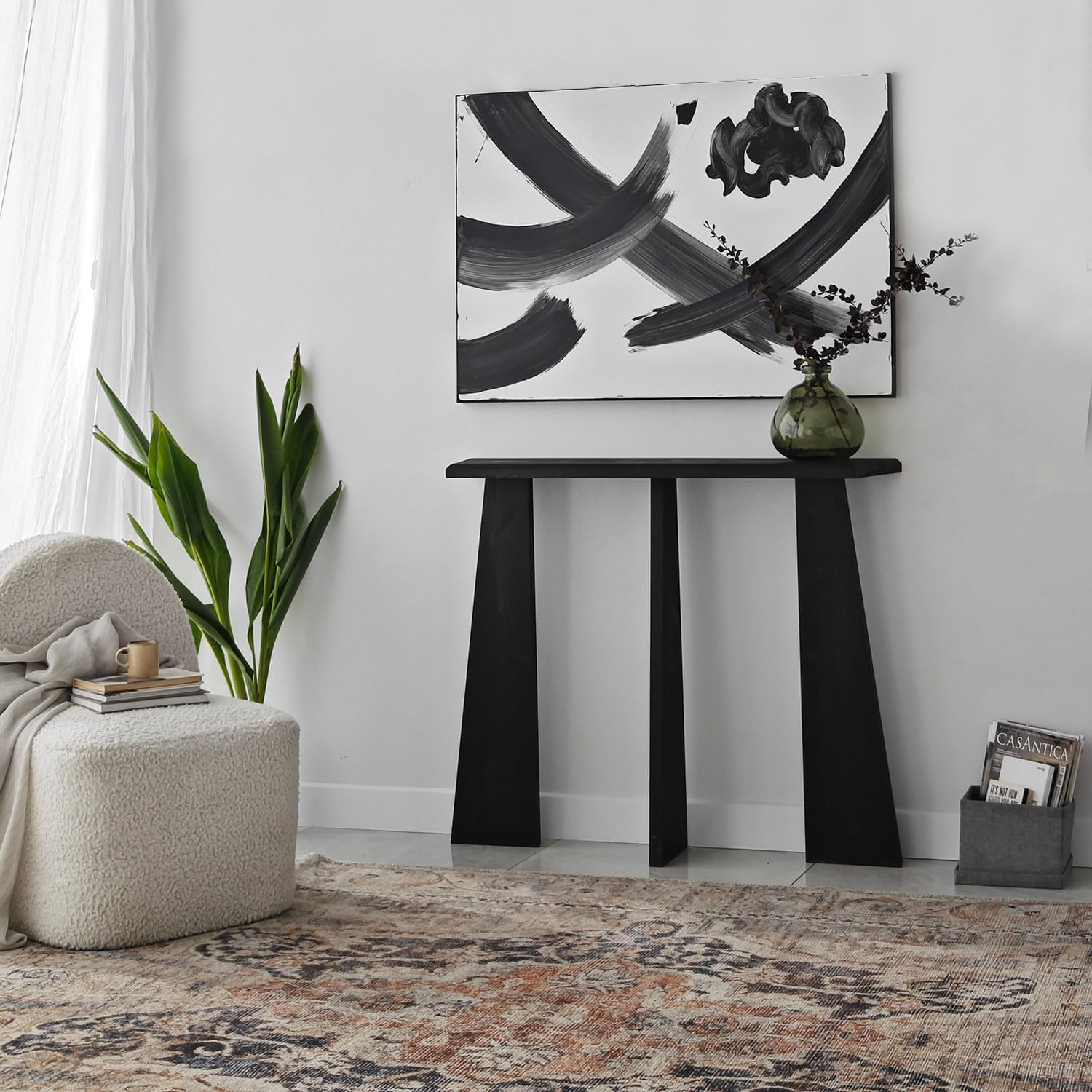 Comoda, Hanah Home, lemn masiv, antracit, 100x28x83 cm — imaginea 2