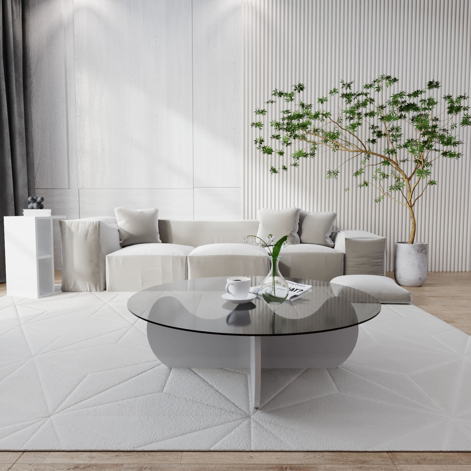 Masuta de cafea, Hanah Home, sticla securizata si pal melaminat, alb, 90x90x30 cm — imaginea 3